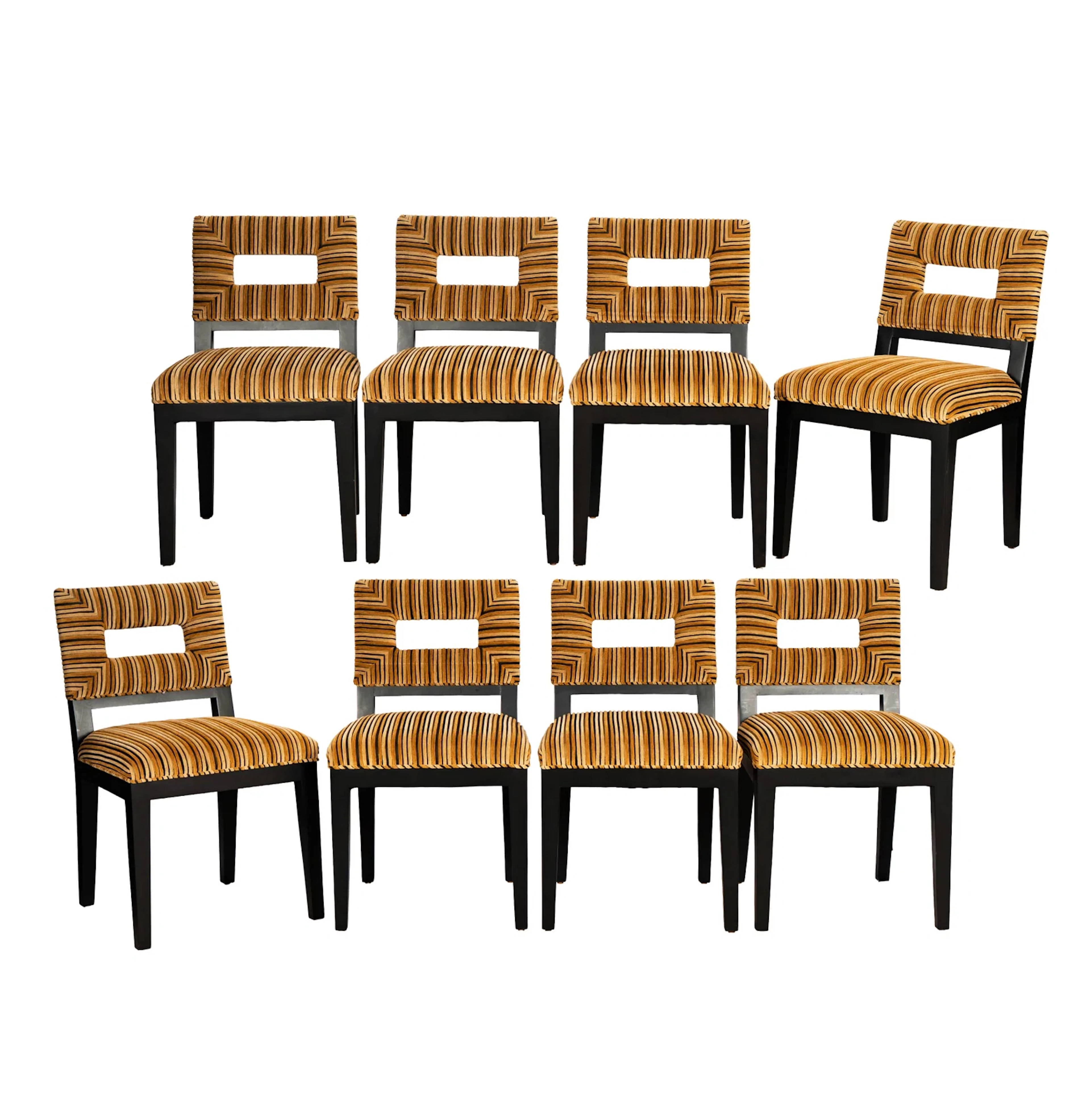 Eight Contemporary Stripe Upholstered Dining Chairs