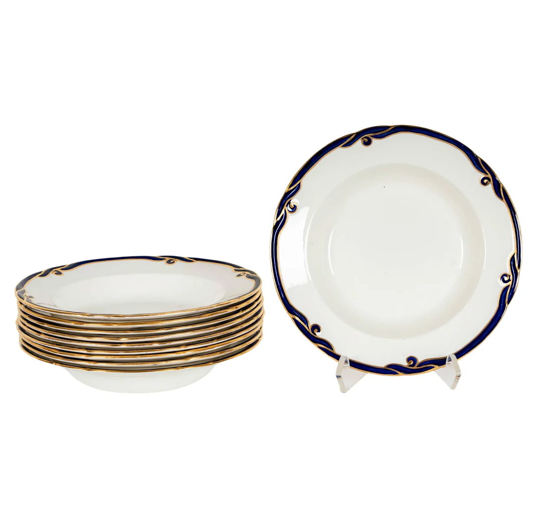 Set of Ten Spode Gilt and Cobalt Soup / Pasta Bowls