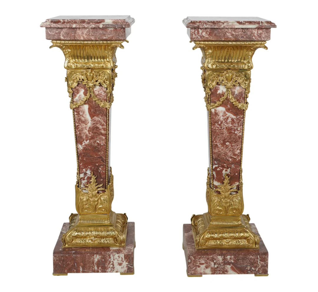 A Pair of French Louis XVI-Style Marble Pedestals