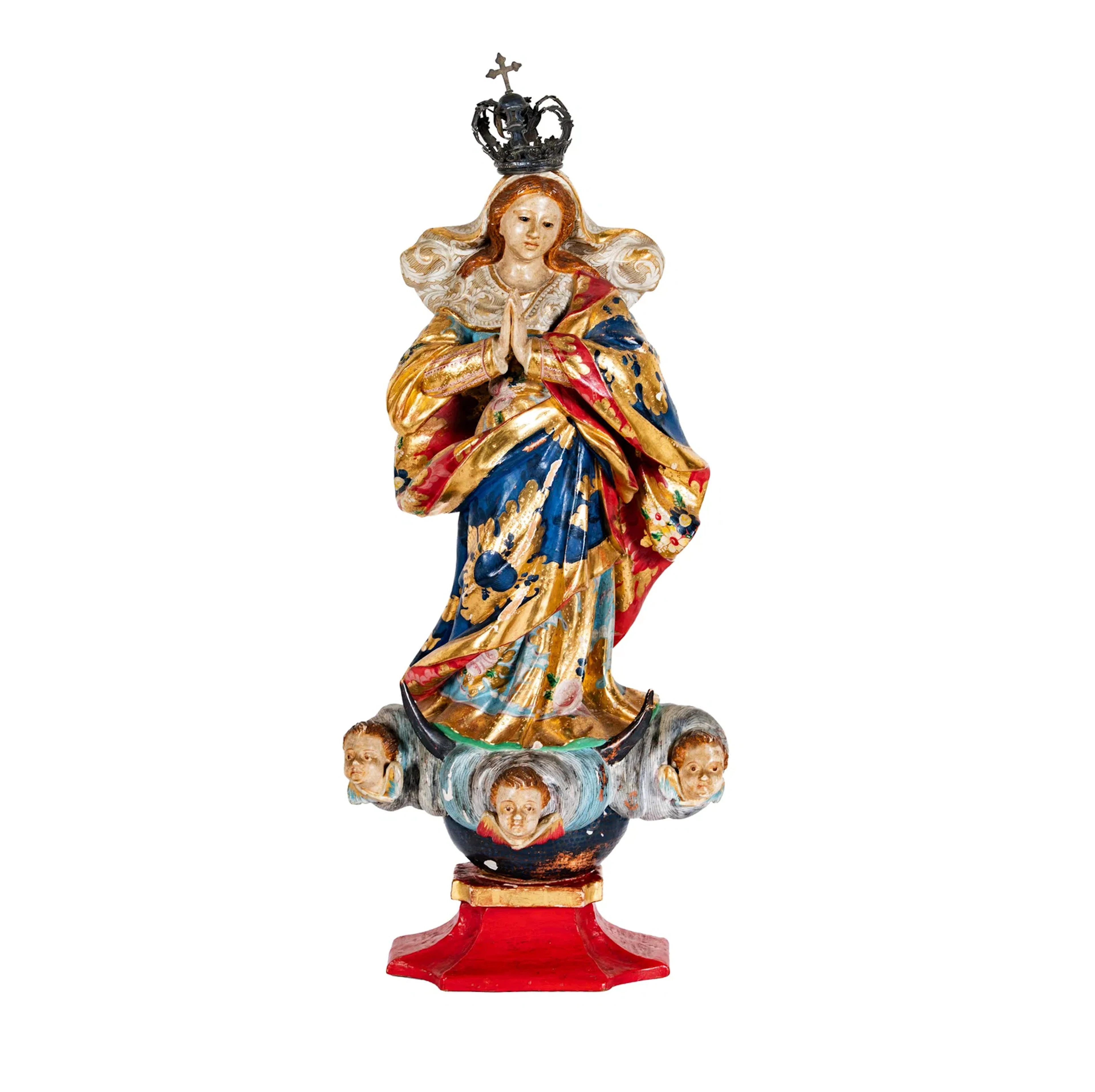 An Antique Spanish Colonial Polychrome Wood Santo
