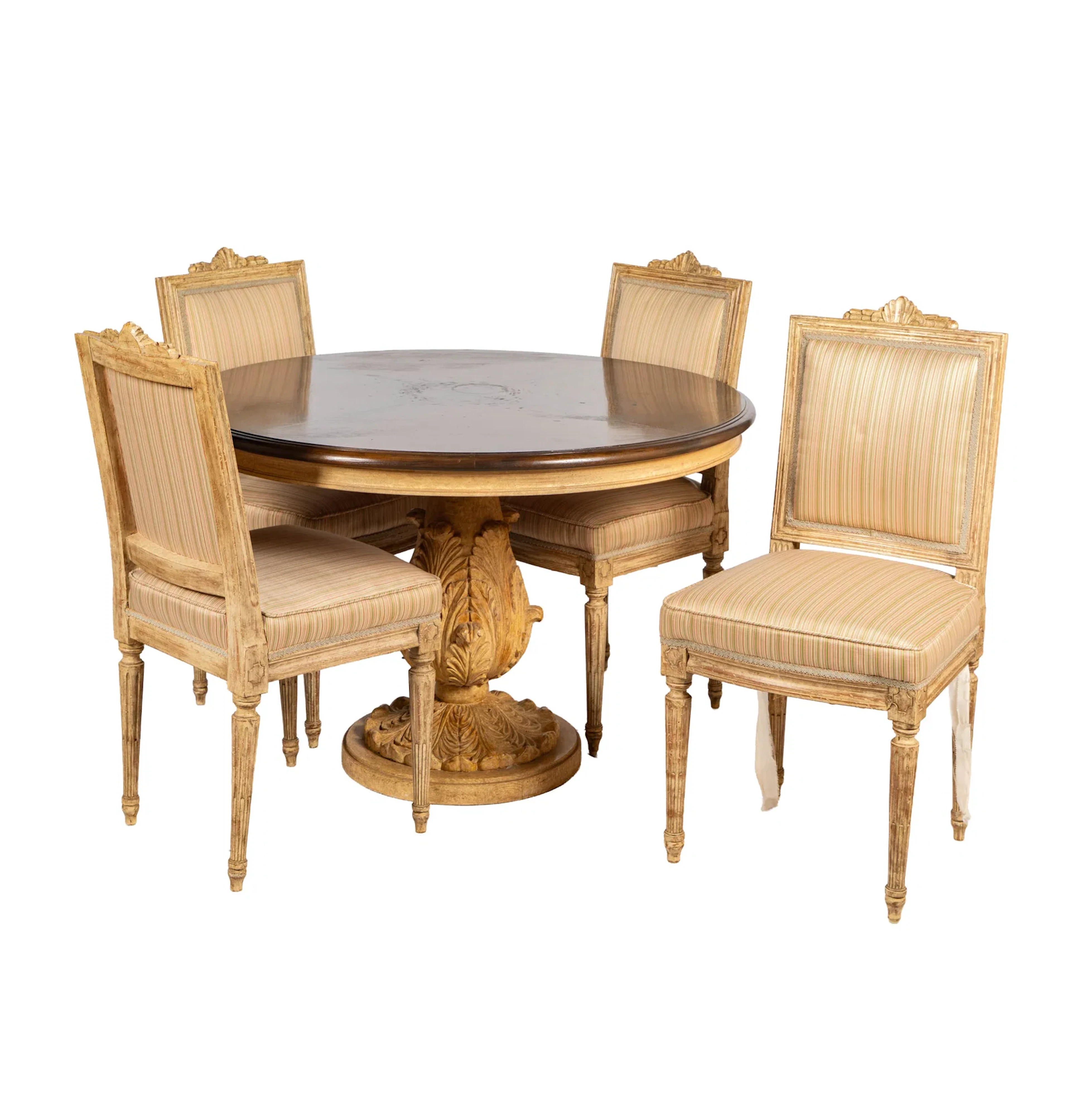 Louis XVI style Painted Round Table and Four Chairs