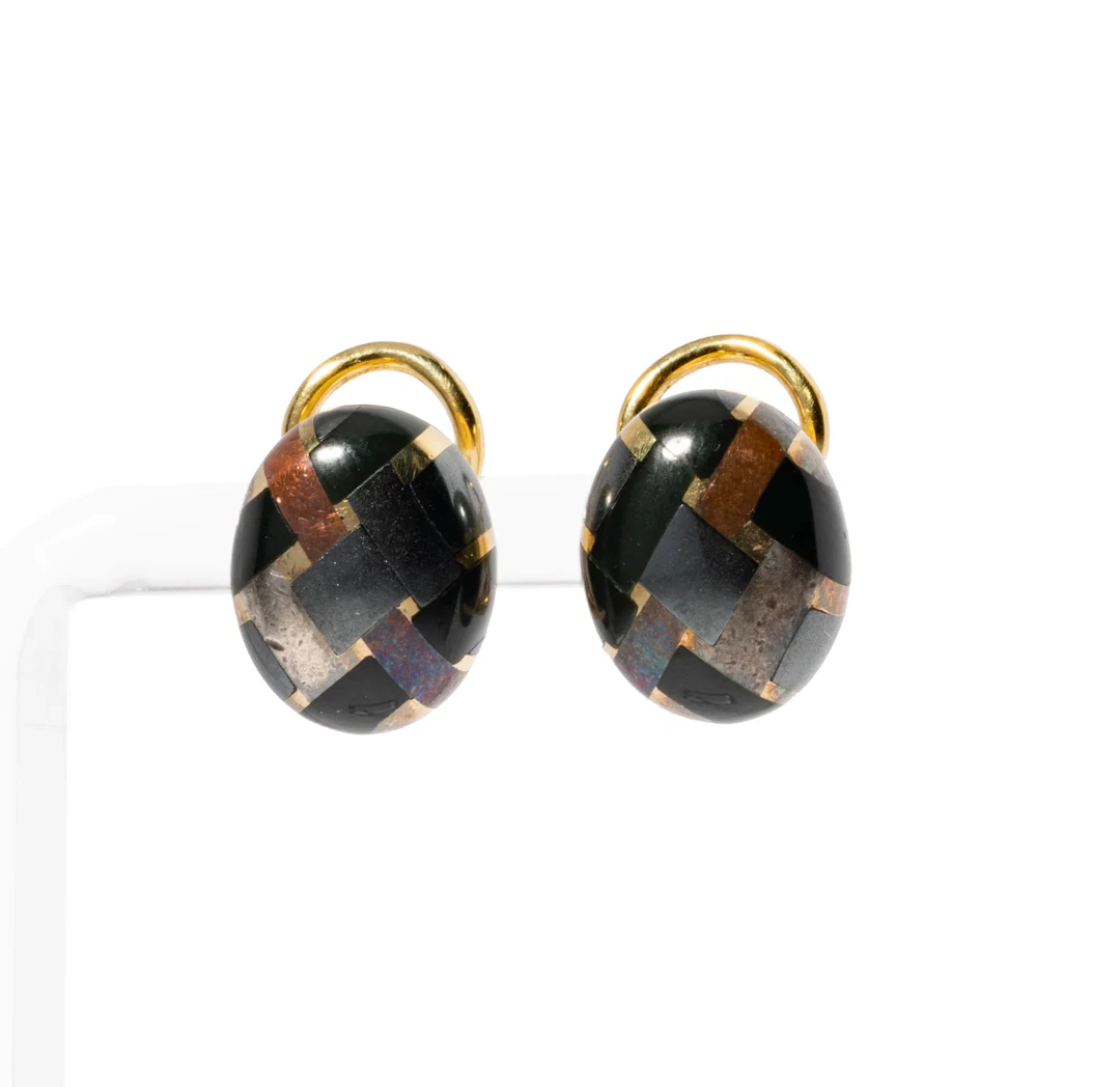 Angela Cummings 18 Karat Yellow Gold, Hematite, and Steel Earrings