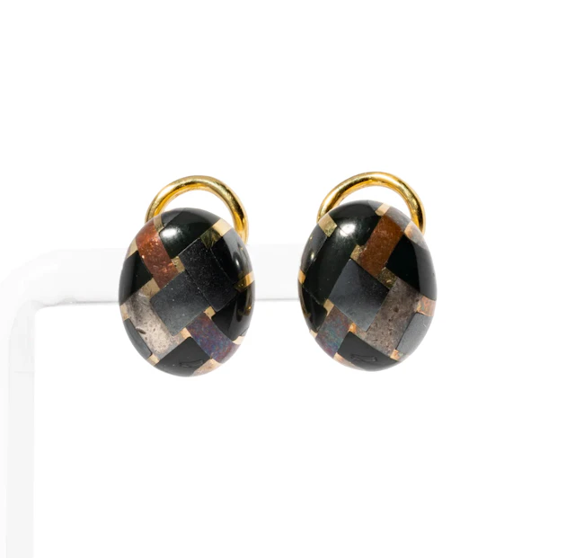 Angela Cummings 18 Karat Yellow Gold, Hematite, and Steel Earrings
