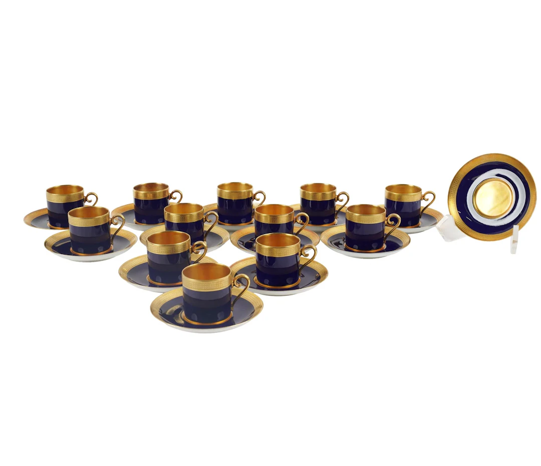 Set of German Gilt Rim and Cobalt Porcelain Demitasse Service