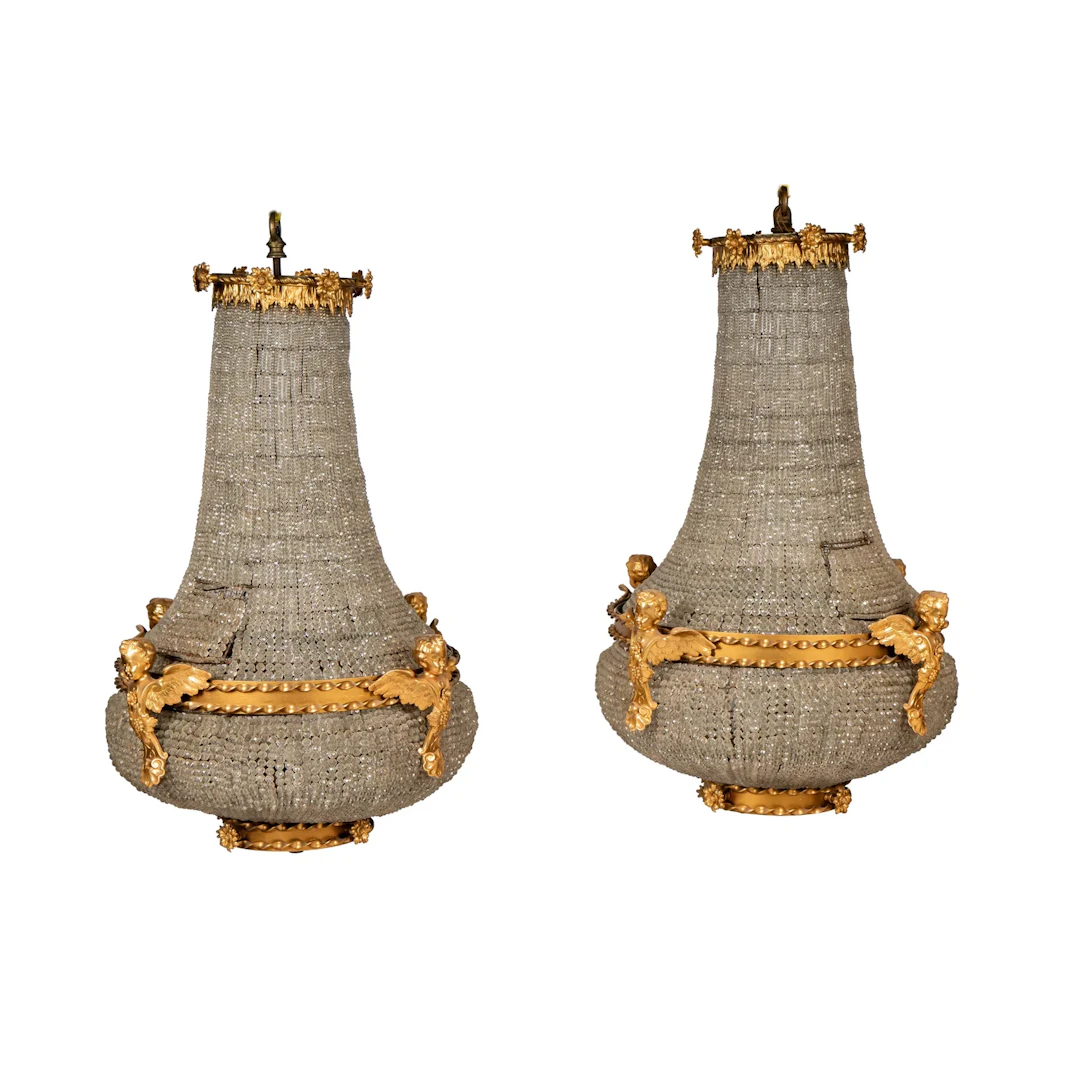 A Pair of Large French Beaded Chandeliers