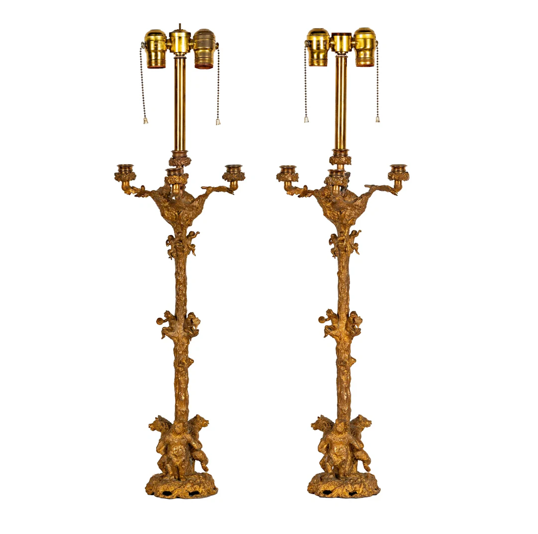 A Pair of Christophe Fratin (French, 1801-1864) Gilt Bronze Candelabras