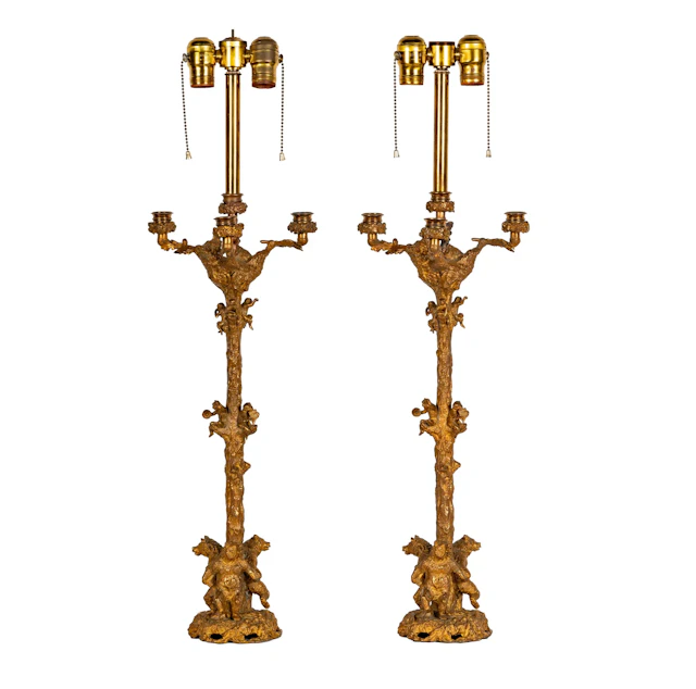 A Pair of Christophe Fratin (French, 1801-1864) Gilt Bronze Candelabras