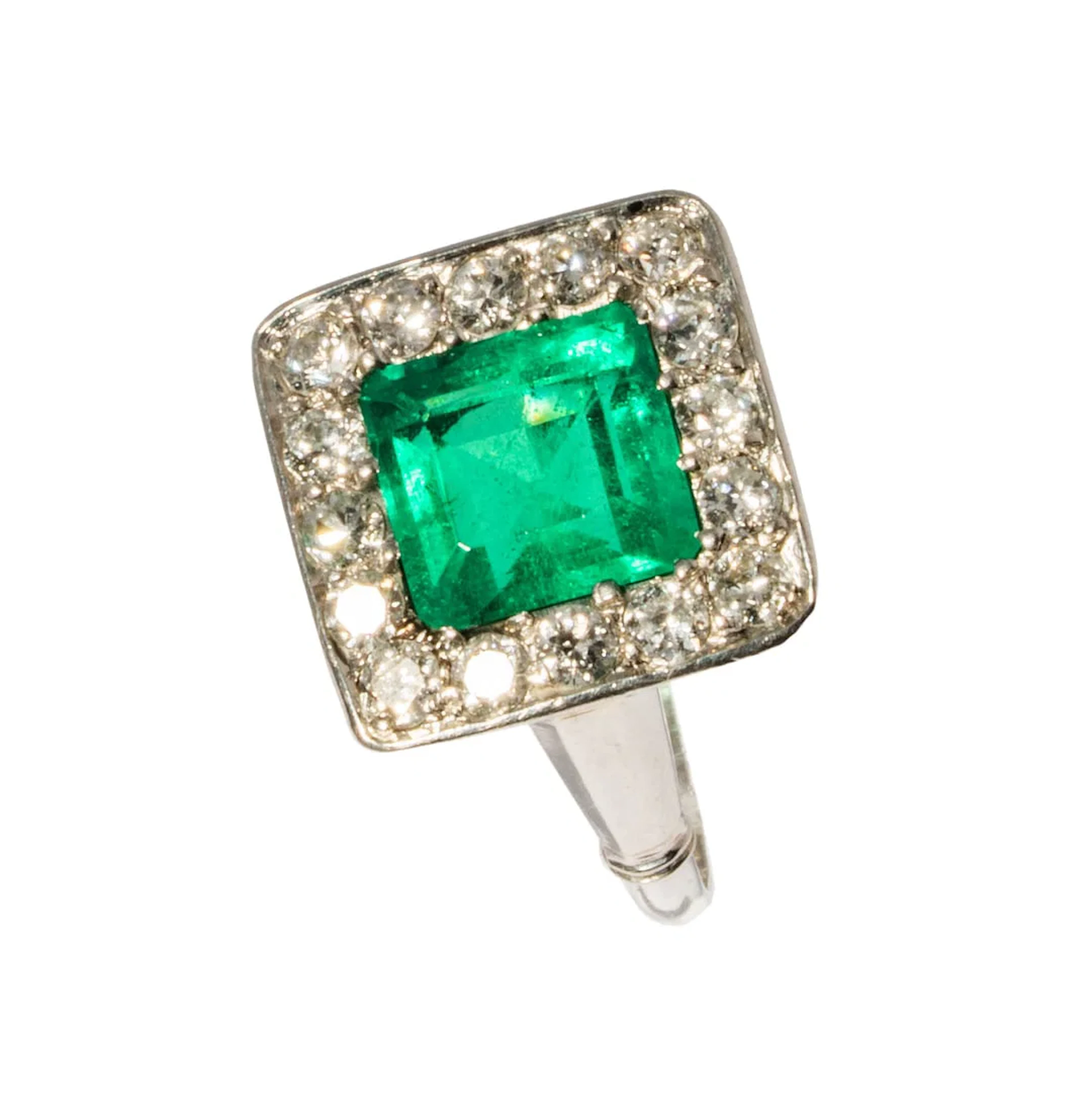 White Gold Emerald and Diamond Ring