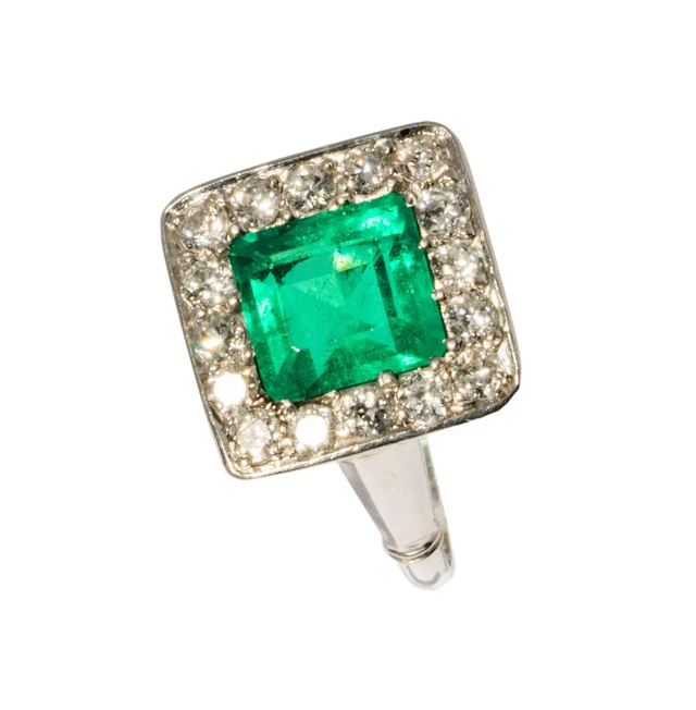 White Gold Emerald and Diamond Ring
