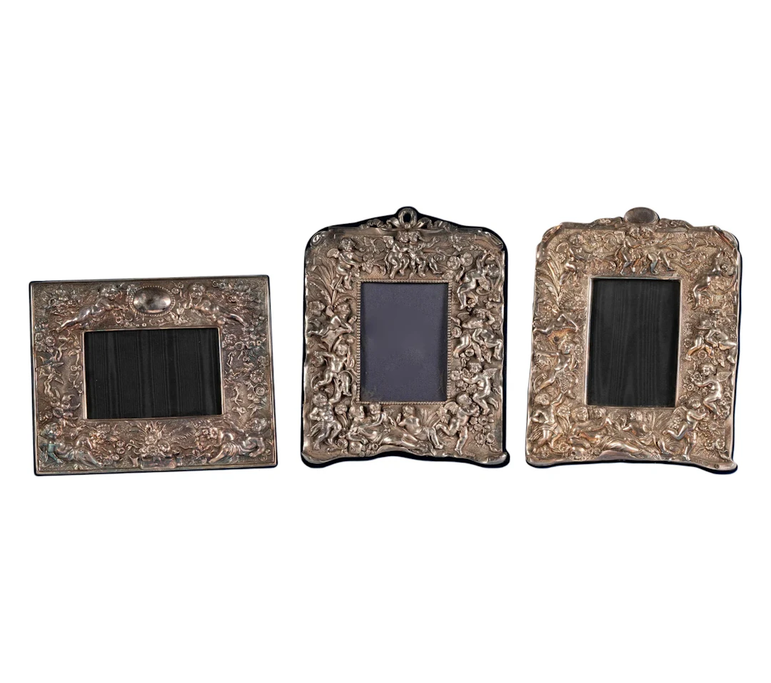 Three Sterling Silver Cherub Motif Picture Frames