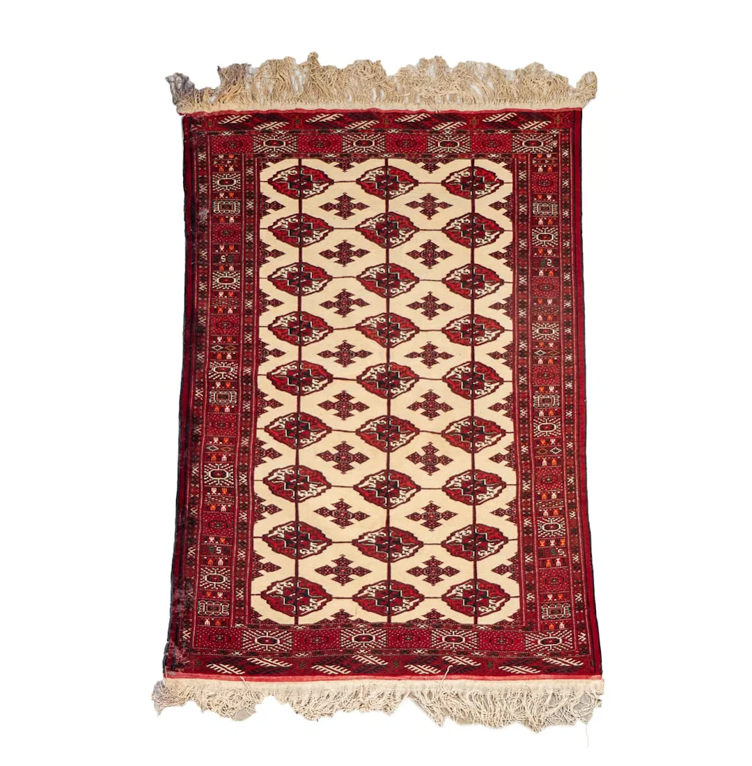 Turkmen Beige and Red Rug 6'7" x 3'9"