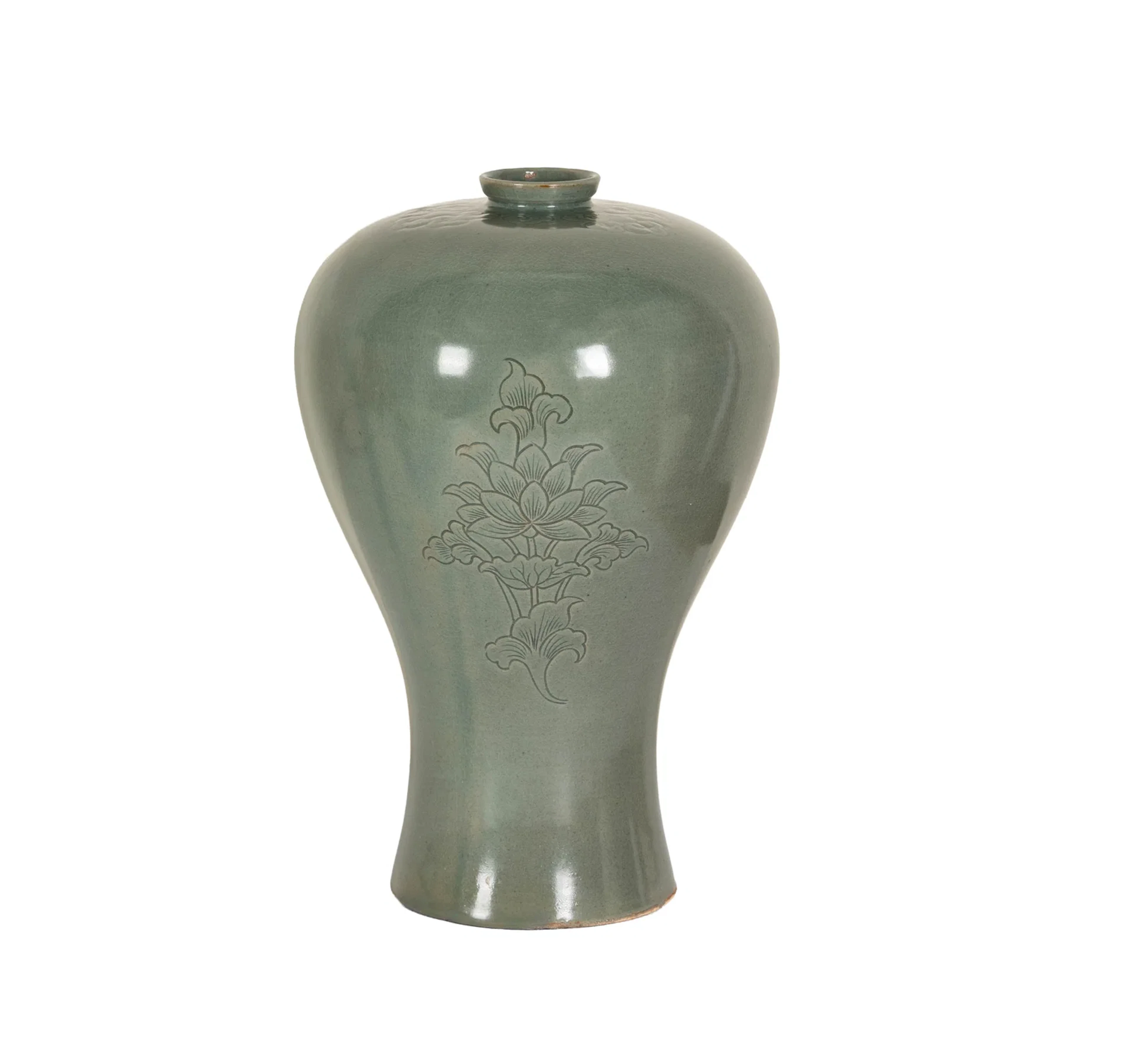 A Korean Celadon Incised Maebyong