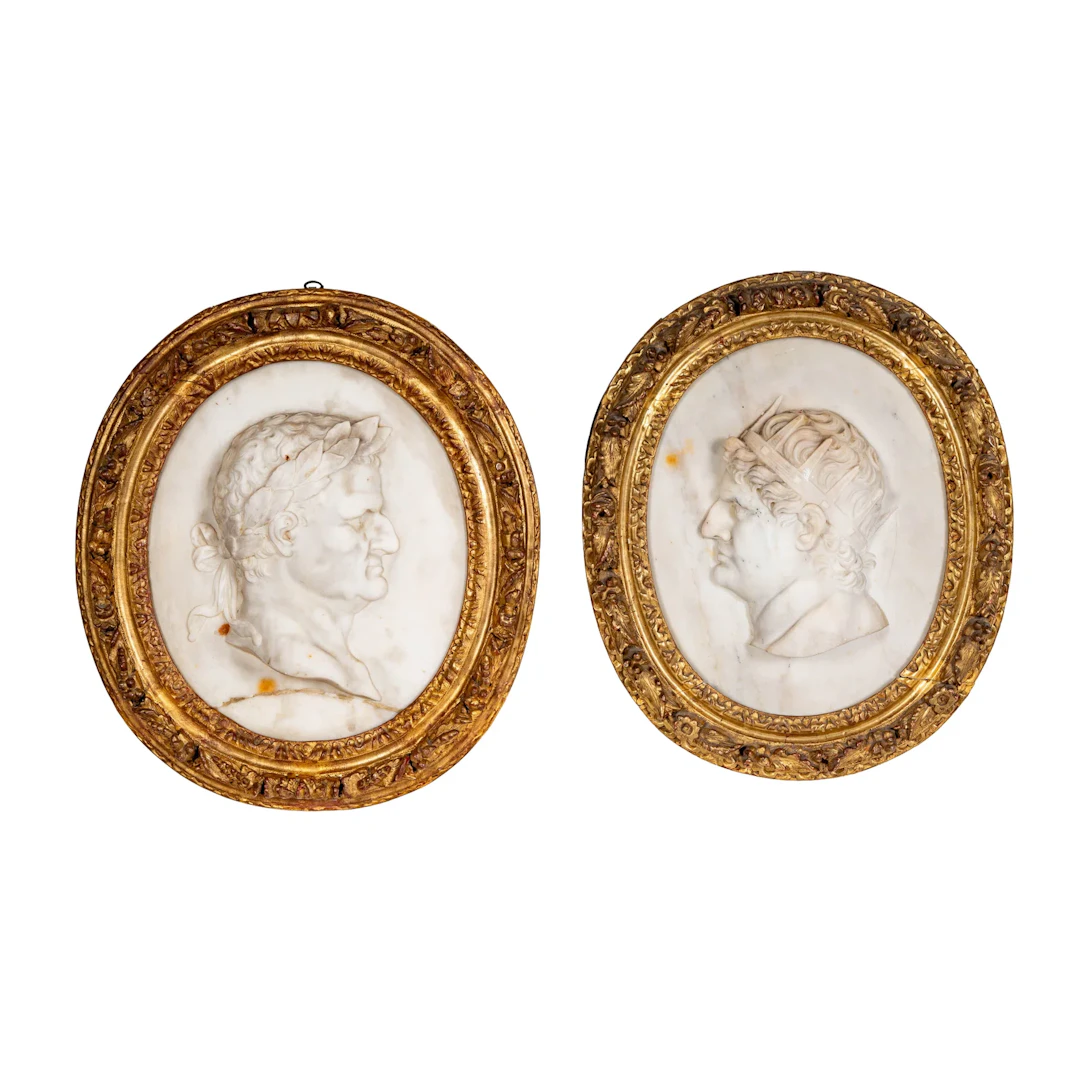 A Pair of Italian Carved Marble Emperor Plaques
