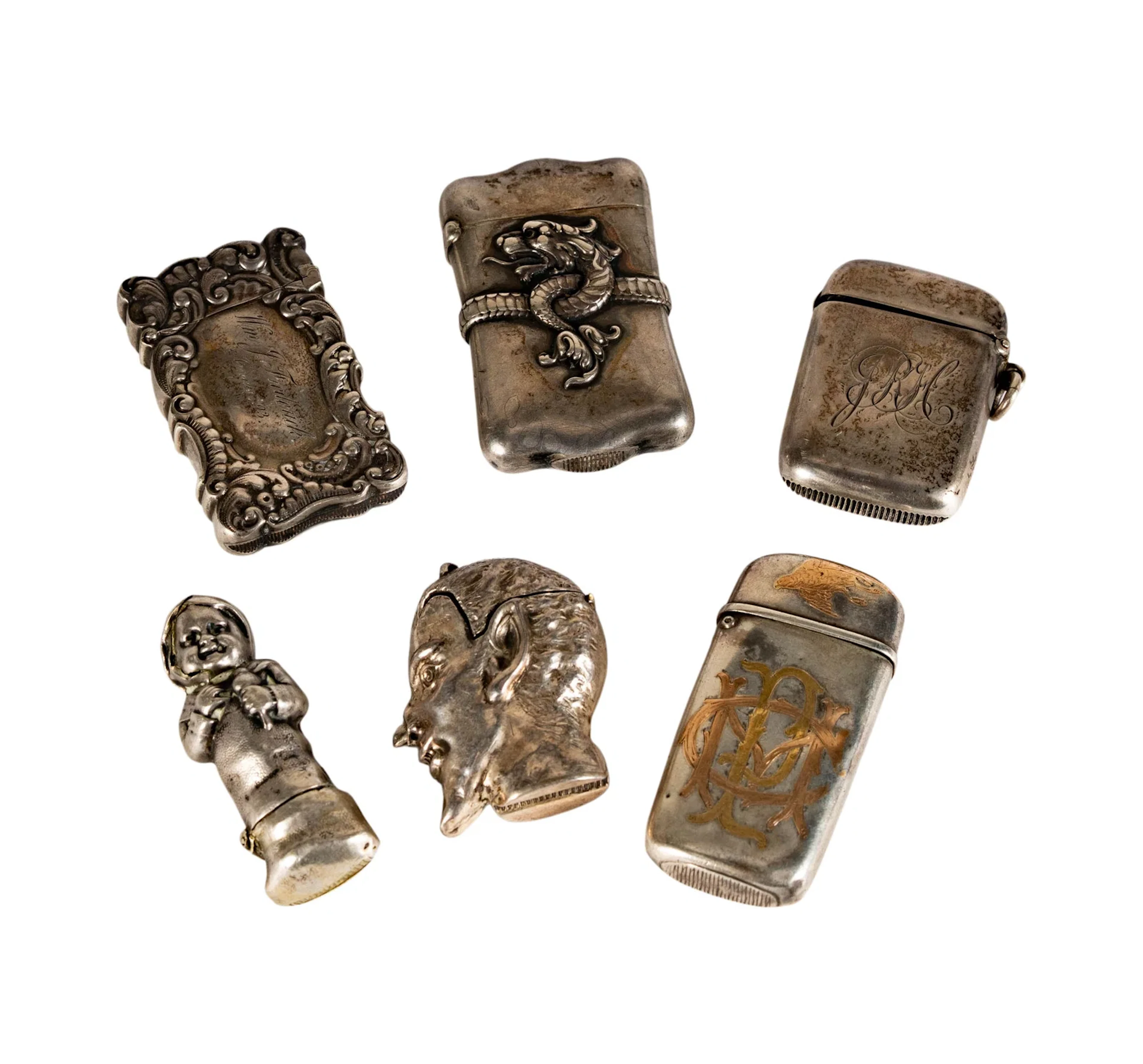 A Collection of Sterling Silver Vesta Cases