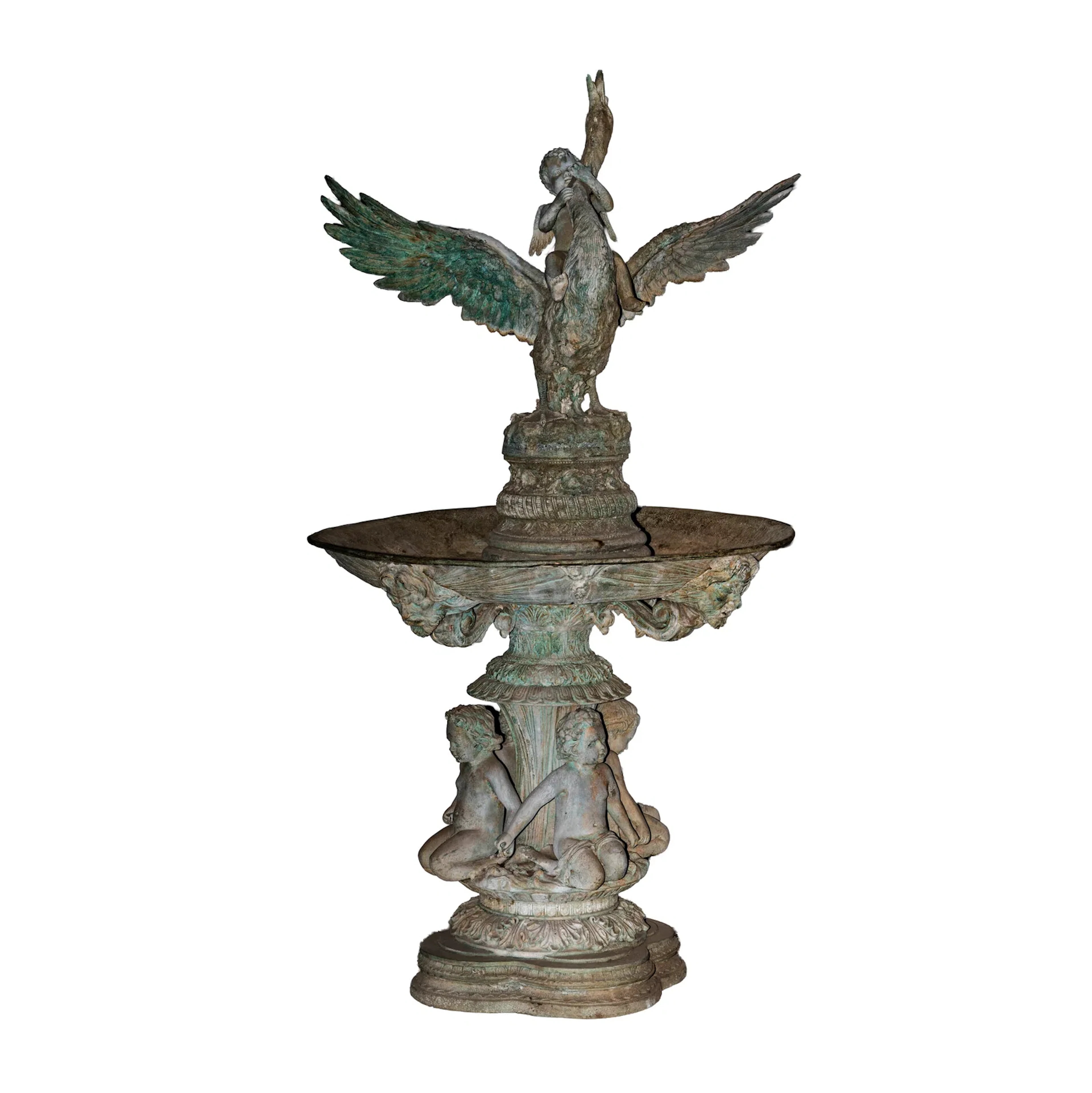 A Classical-Style Bronze Boy with Goose Fountain