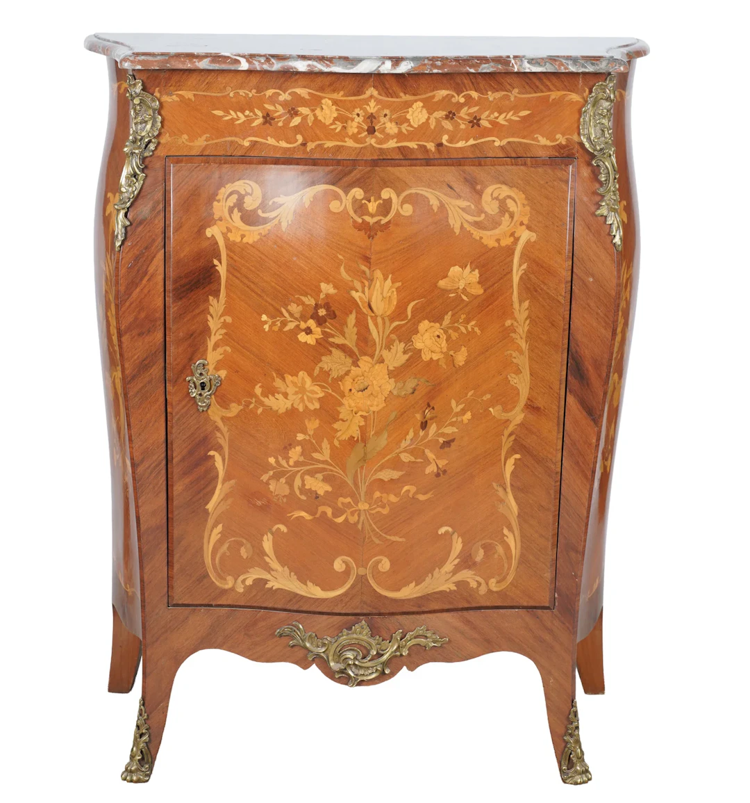 Louis XV-Style Marquetry Inlaid Side Cabinet