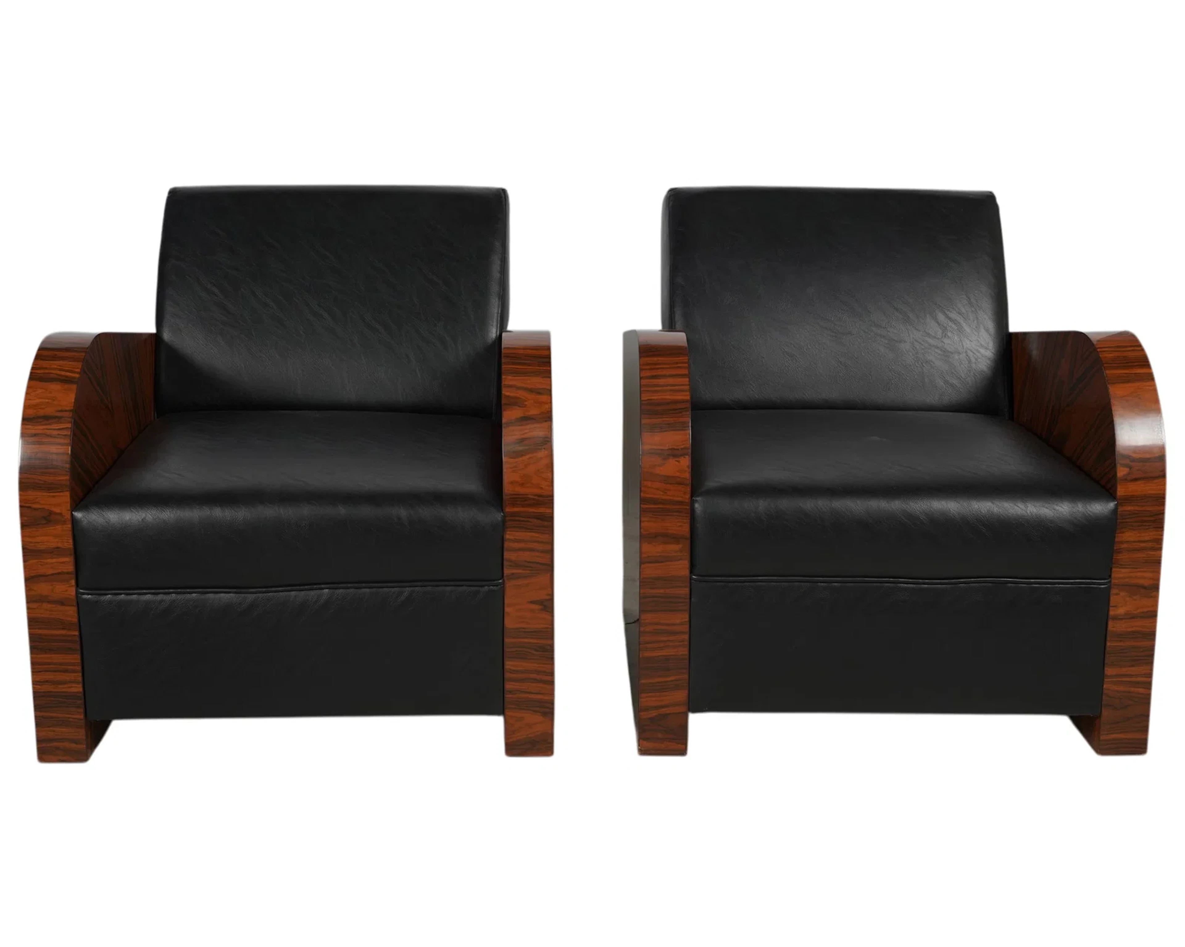 A Pair of Art Deco-Style Black Leather Upholstered Armchairs