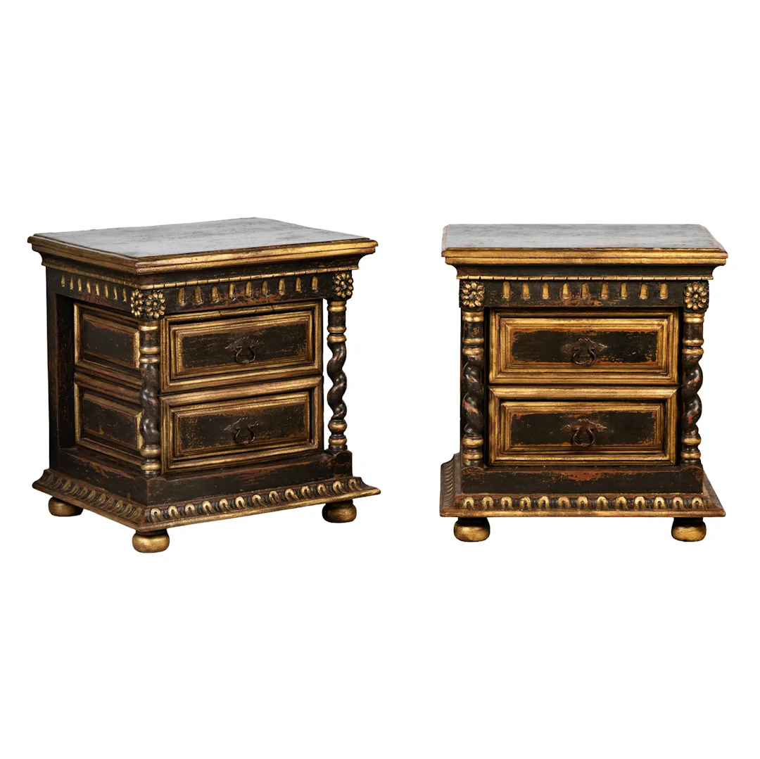 A Pair of Giltwood and Painted Italian Style Nightstands