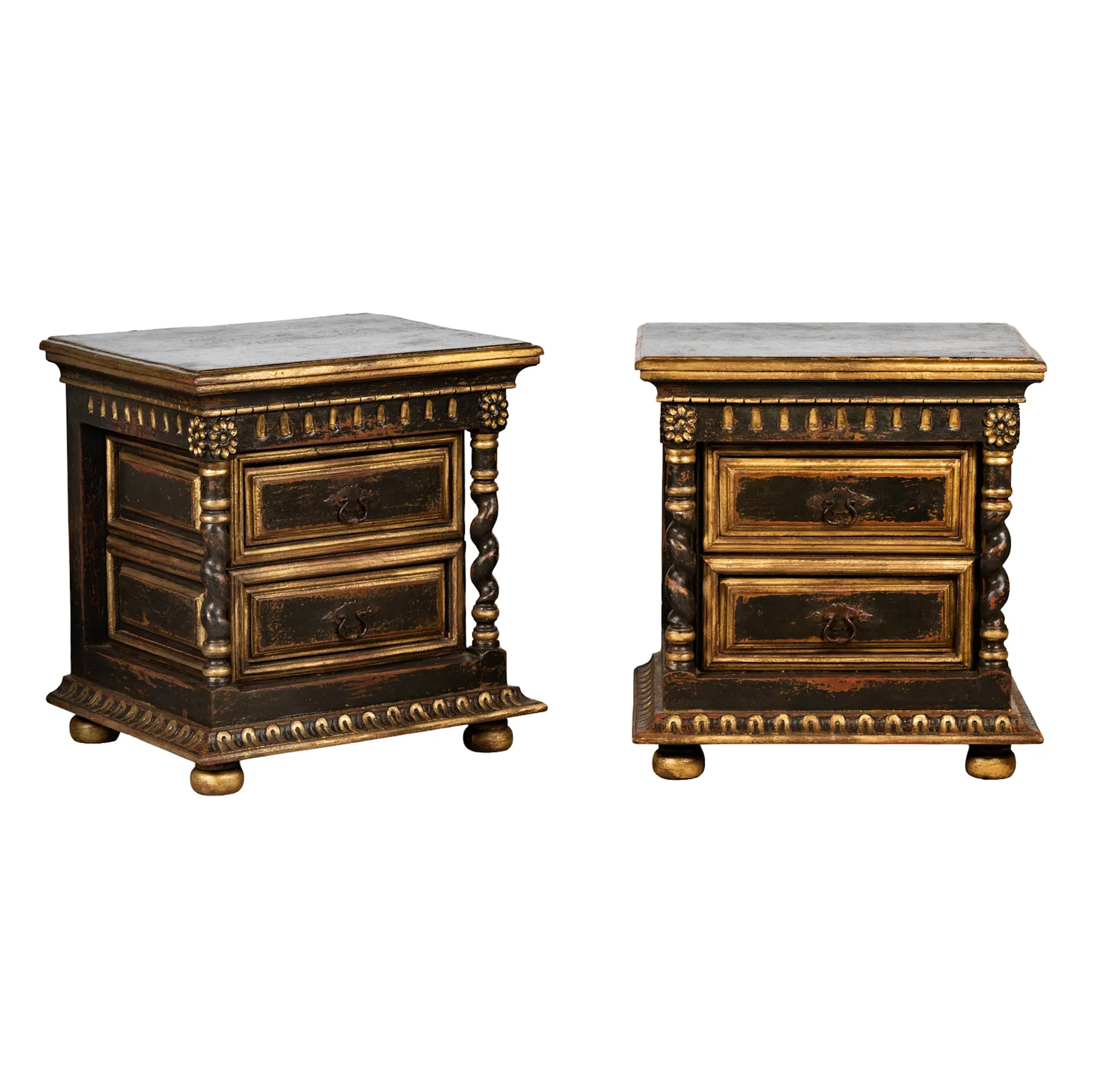 A Pair of Giltwood and Painted Italian Style Nightstands