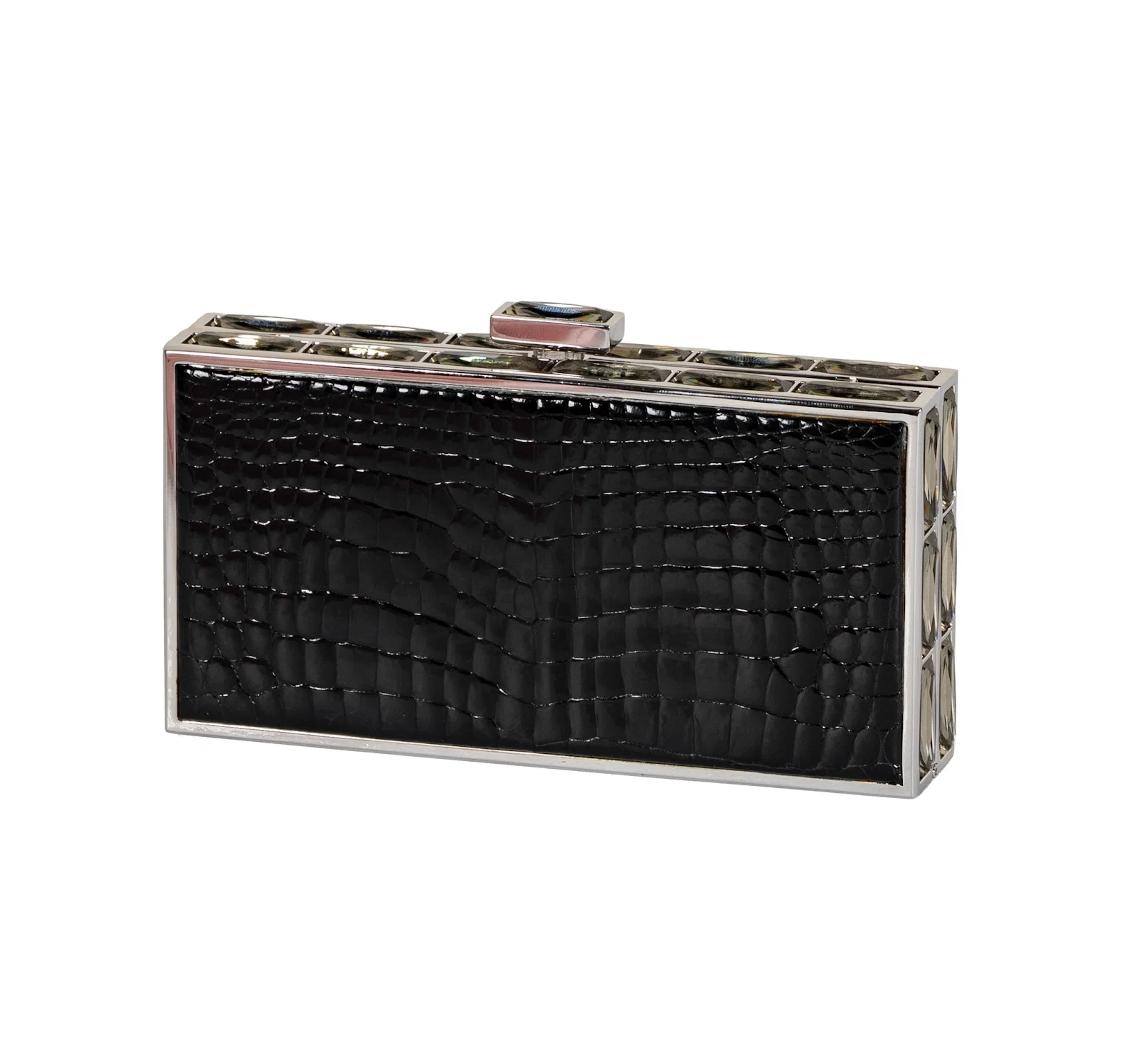 Judith Leiber Black Embossed Patent Leather Clutch