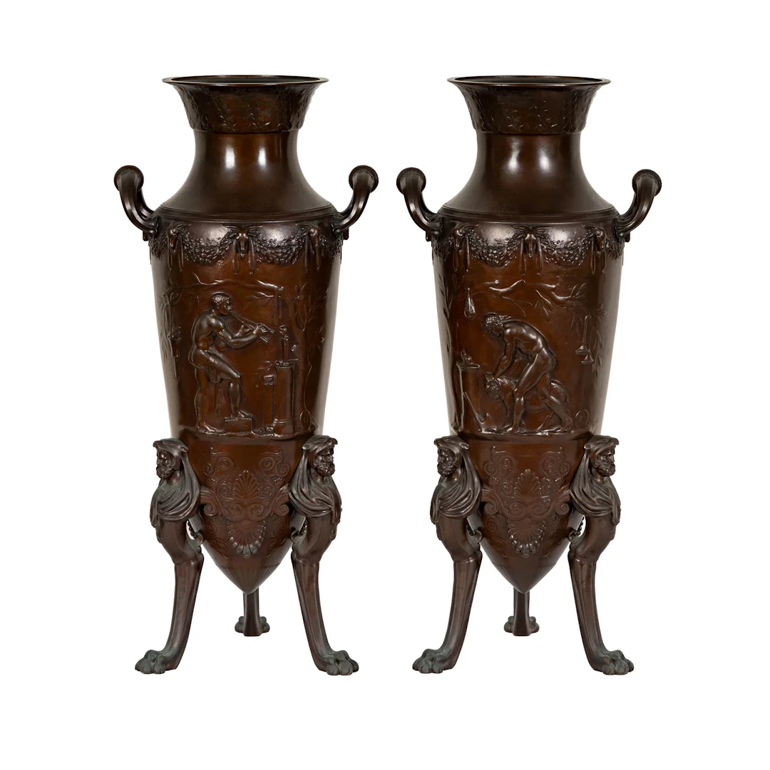 A Pair of French Ferdinand Levillain Bronze Urns