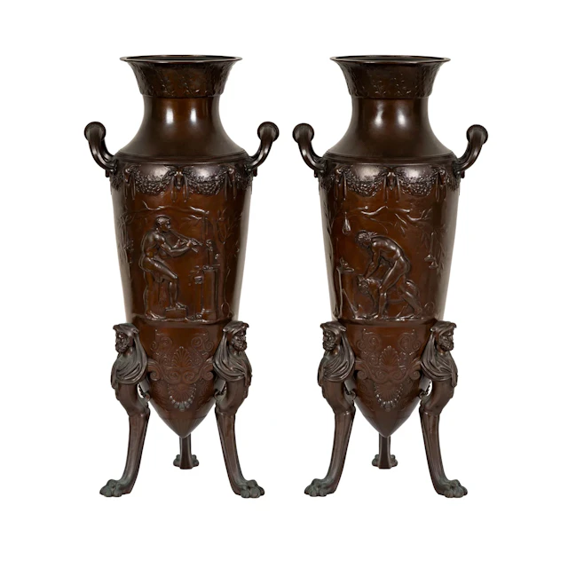 A Pair of French Ferdinand Levillain Bronze Urns