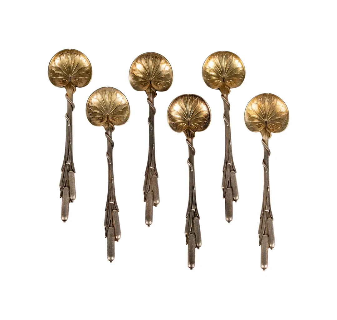 A Set of W.B. Durgin Cat Tails Sterling Silver Salt Spoons