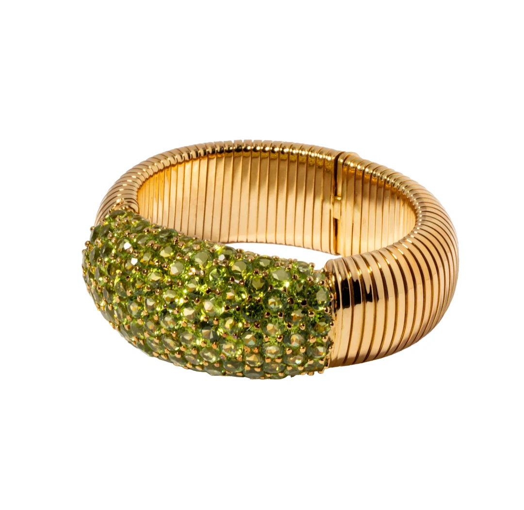 Italian 18 Karat Yellow Gold and Peridot Tubogas Bracelet