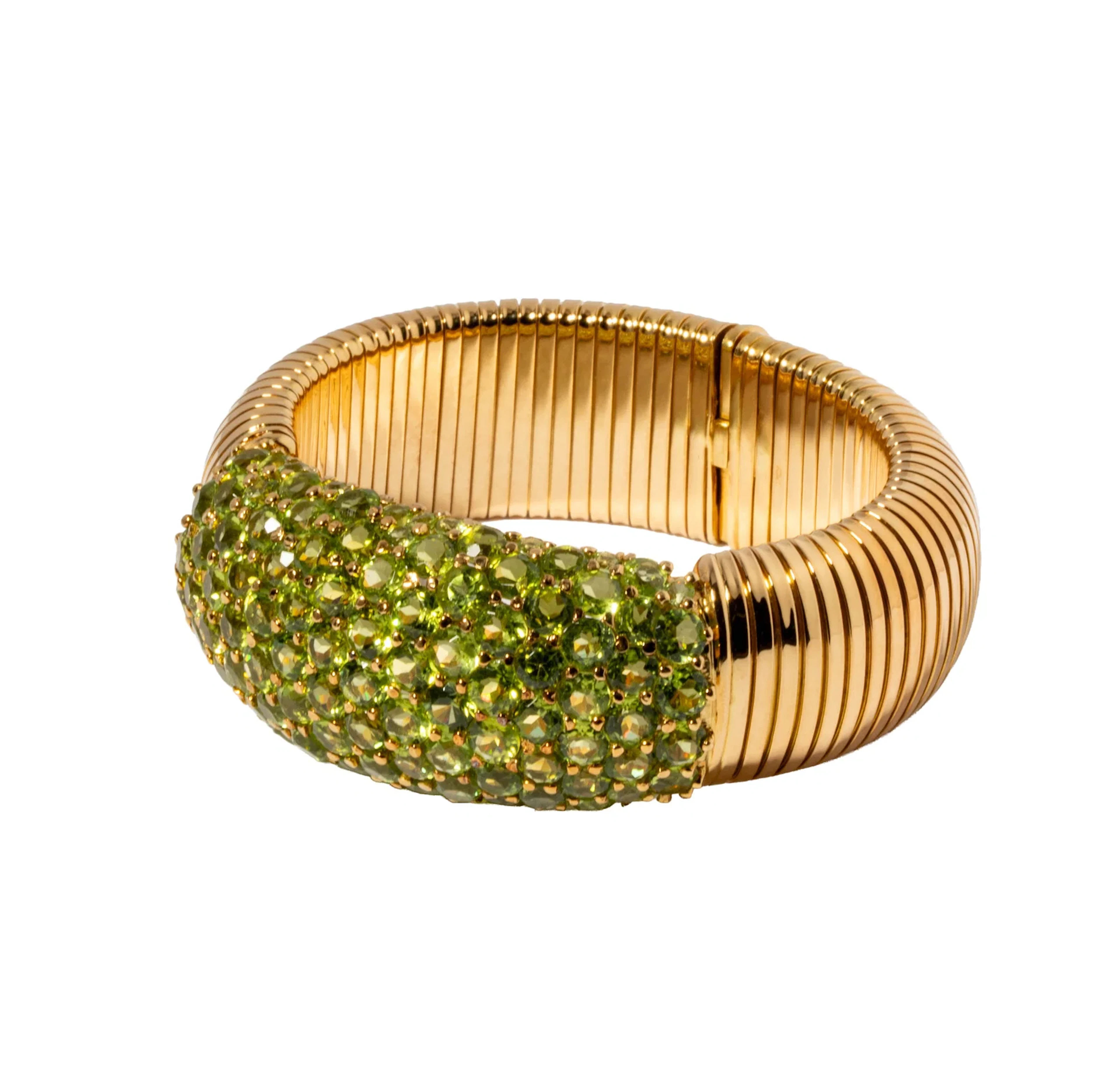 Italian 18 Karat Yellow Gold and Peridot Tubogas Bracelet