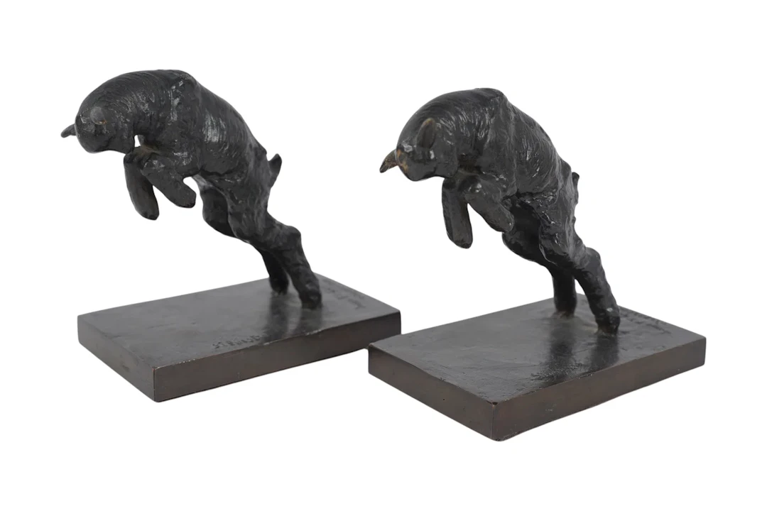 A Pair of Paul Silvestre (1884-1976) Chevrot Bronze Bookends