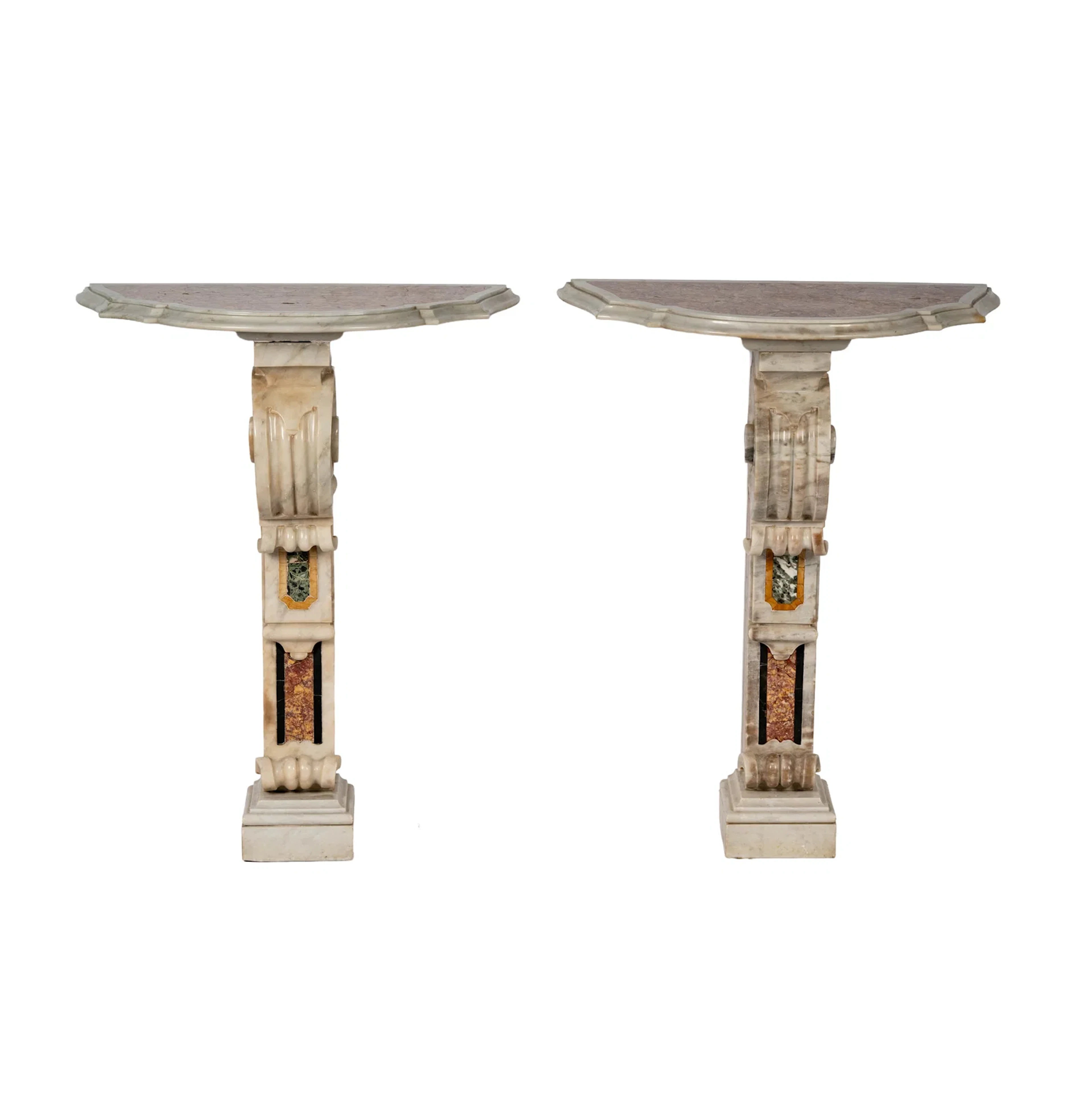 A Pair of Italian Neoclassical Marble Inlaid Console Tables