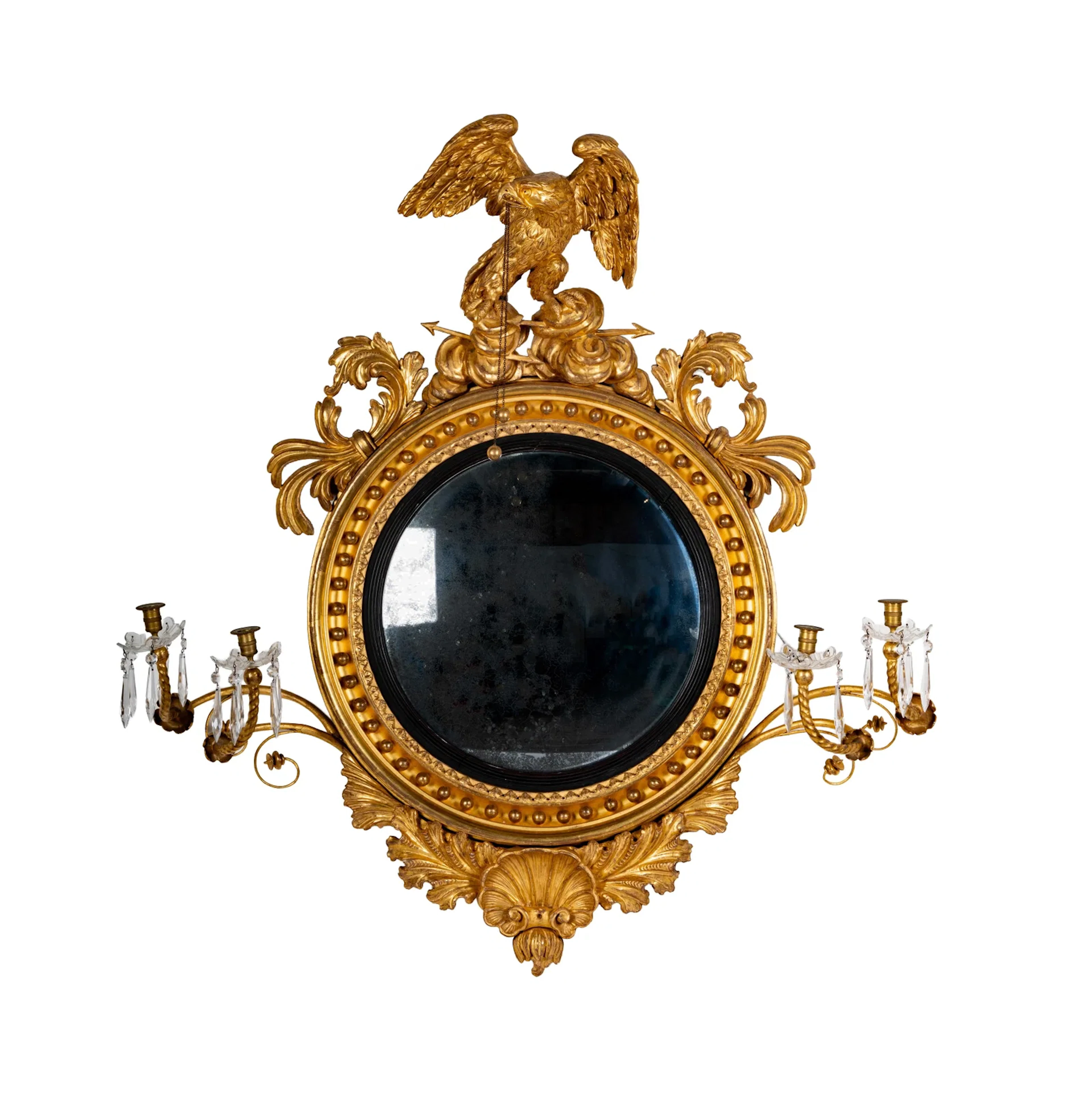 A Regency Giltwood Convex Girandole Mirror
