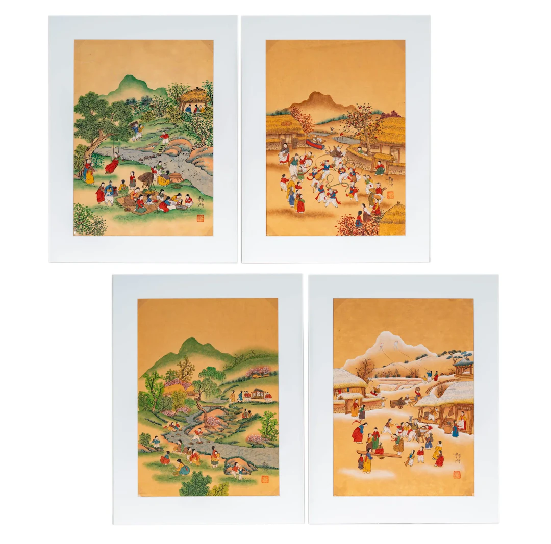 A Set of Four Korean Folk Art Paintings