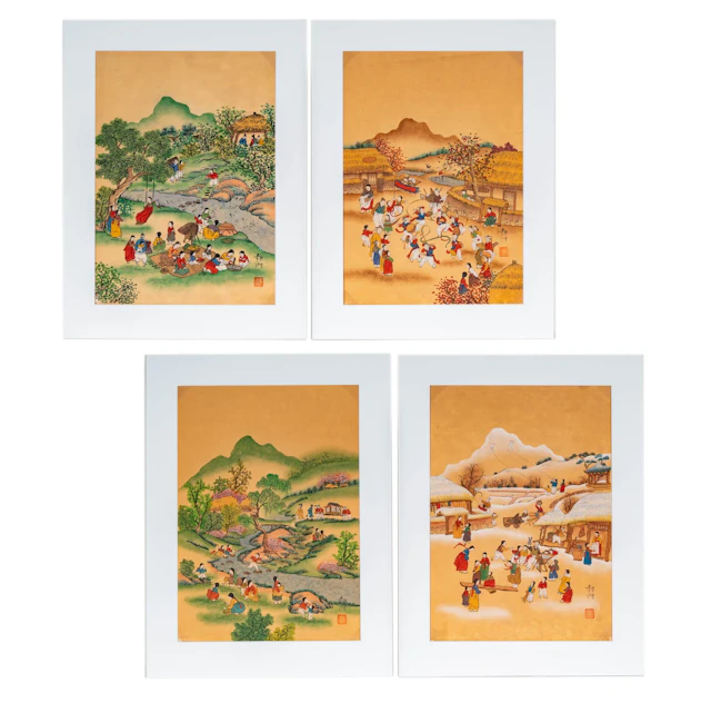 A Set of Four Korean Folk Art Paintings