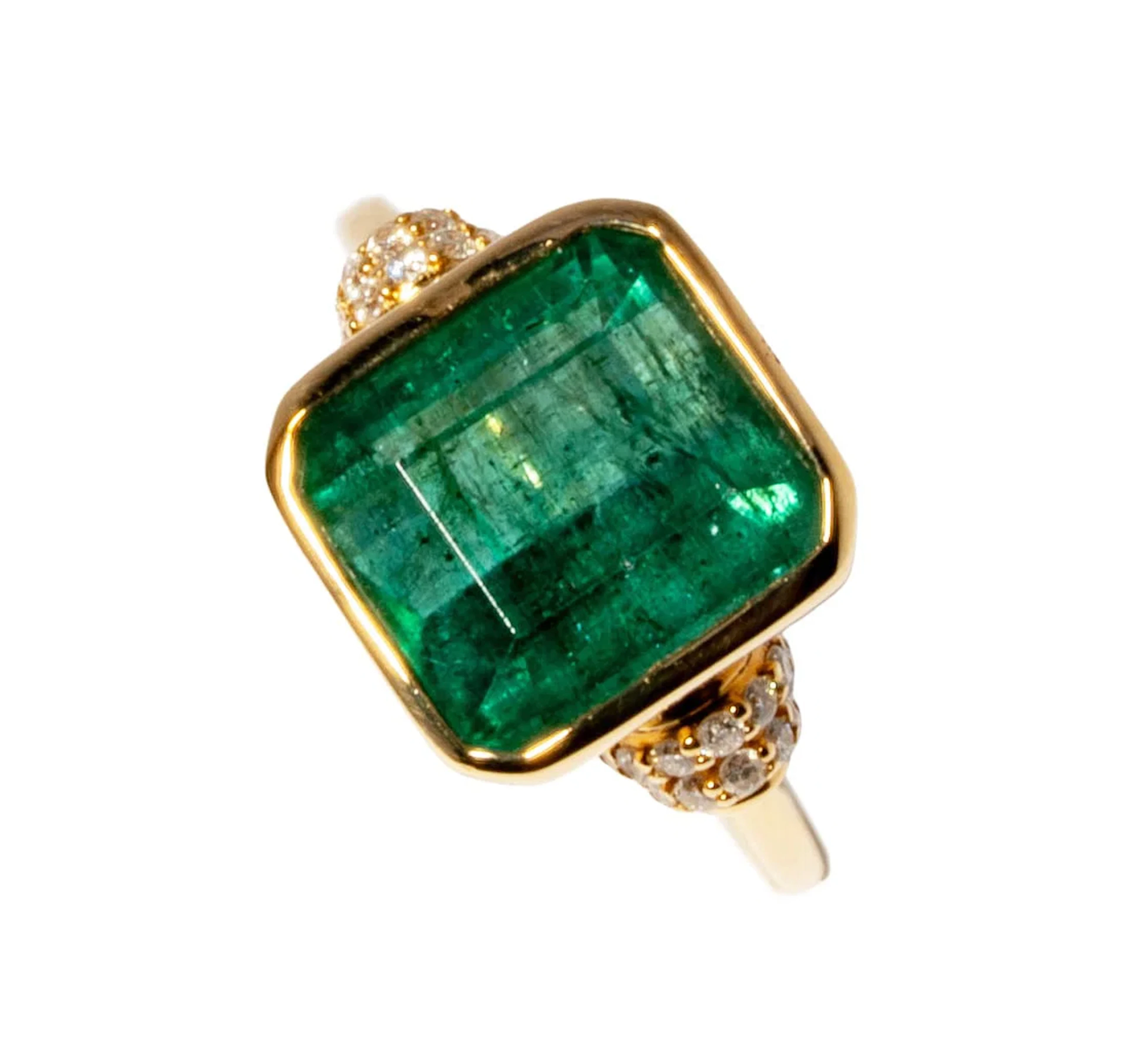 18K Yellow Gold, Emerald and Diamond Ring