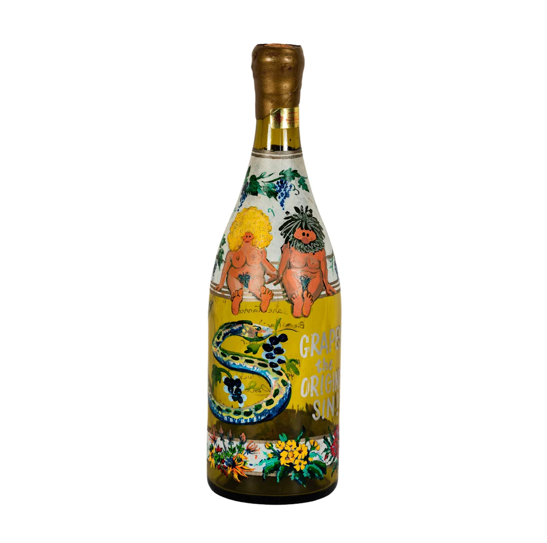 Hugh Margerum Painted Wine Bottle