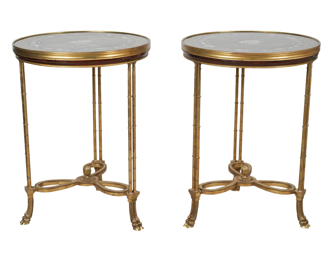 A Pair of French Neoclassical-Style Gilt Bronze Specimen Top Tables