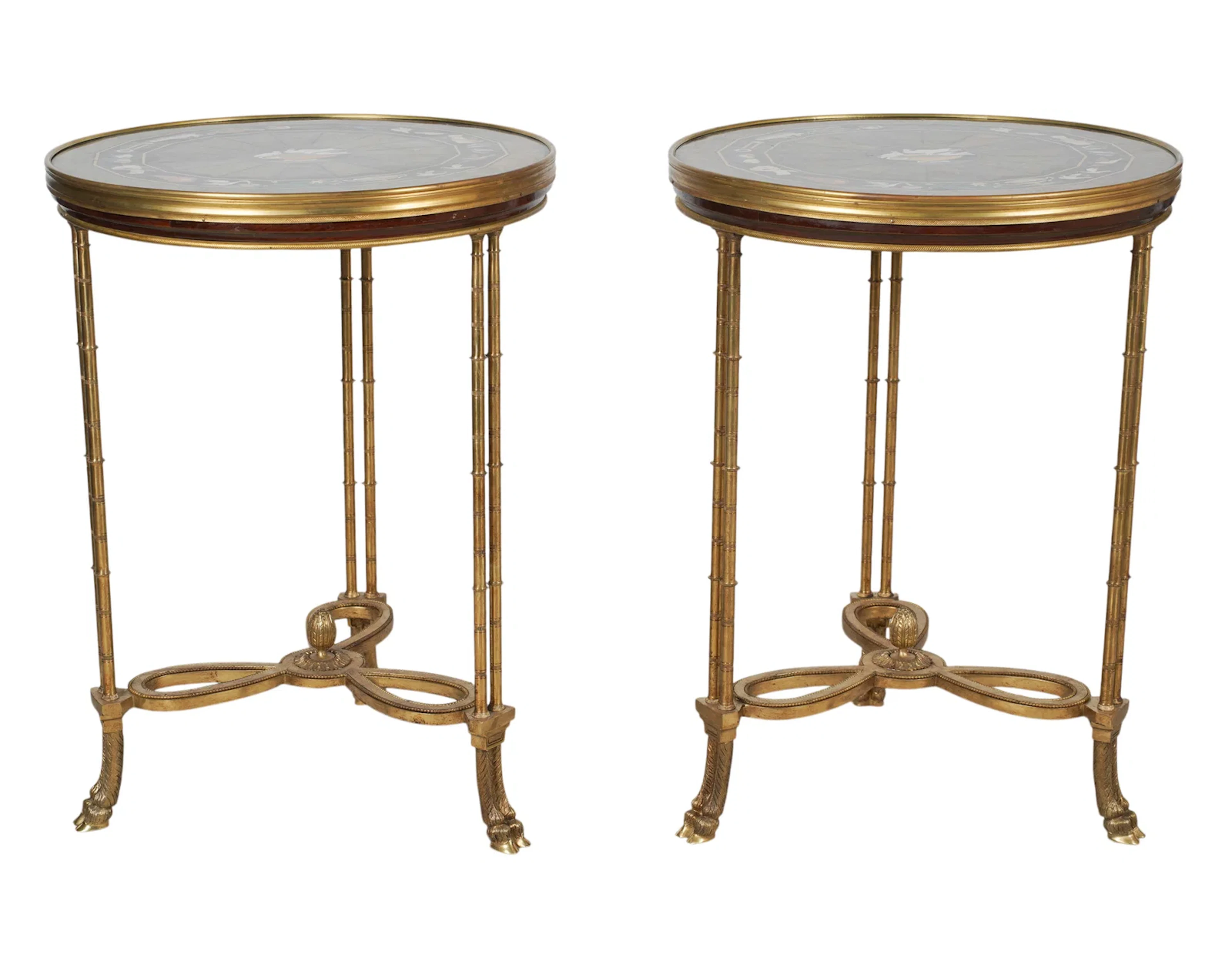 A Pair of French Neoclassical-Style Gilt Bronze Specimen Top Tables