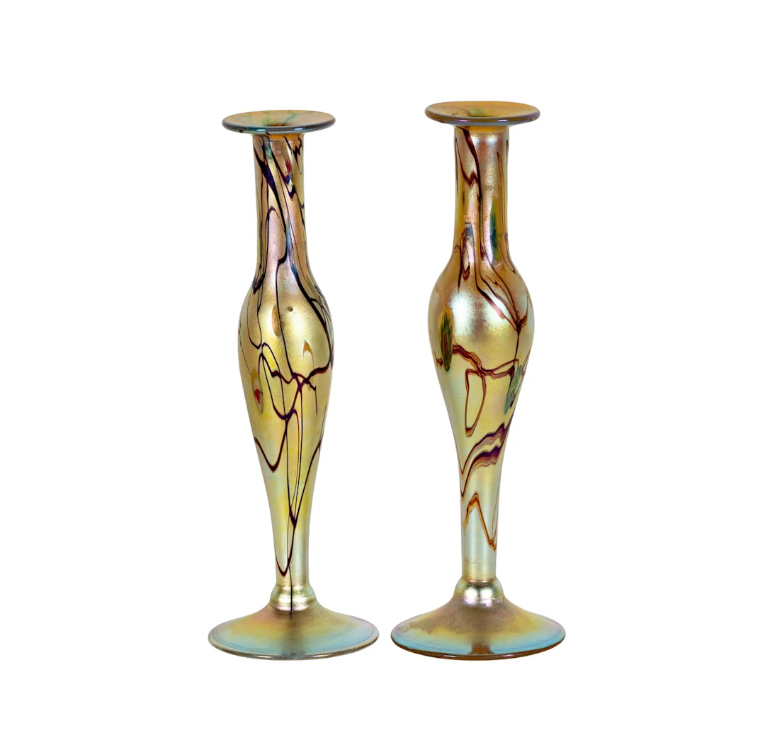 A Pair of Tiffany and Co. Favrile Glass Bud Vases