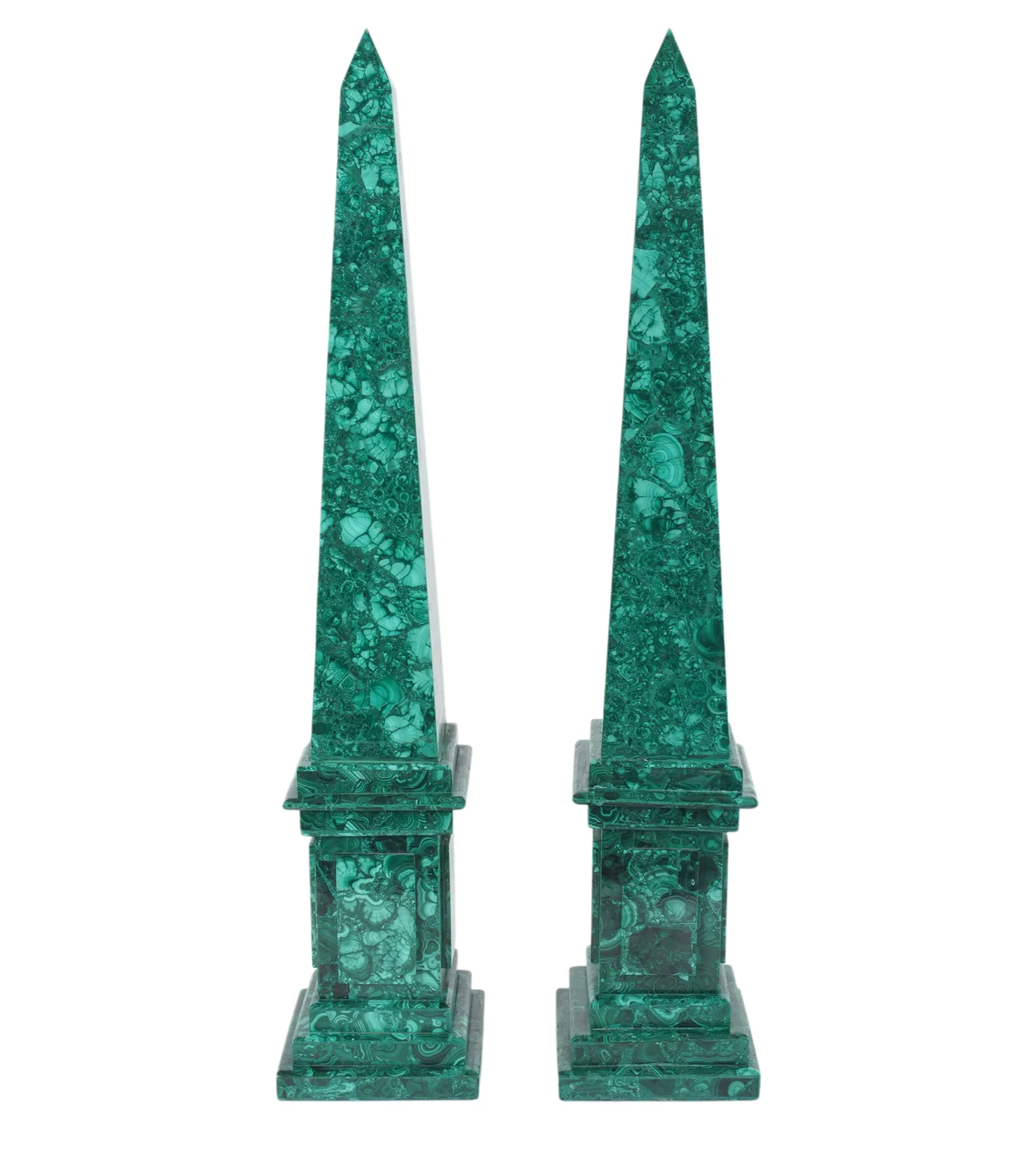 A Pair of Large Malachite Obelisks