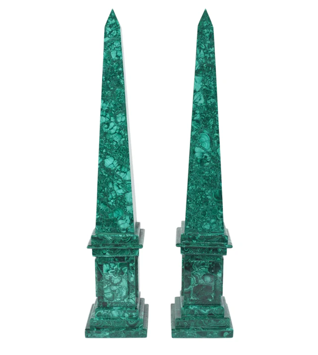 A Pair of Large Malachite Obelisks