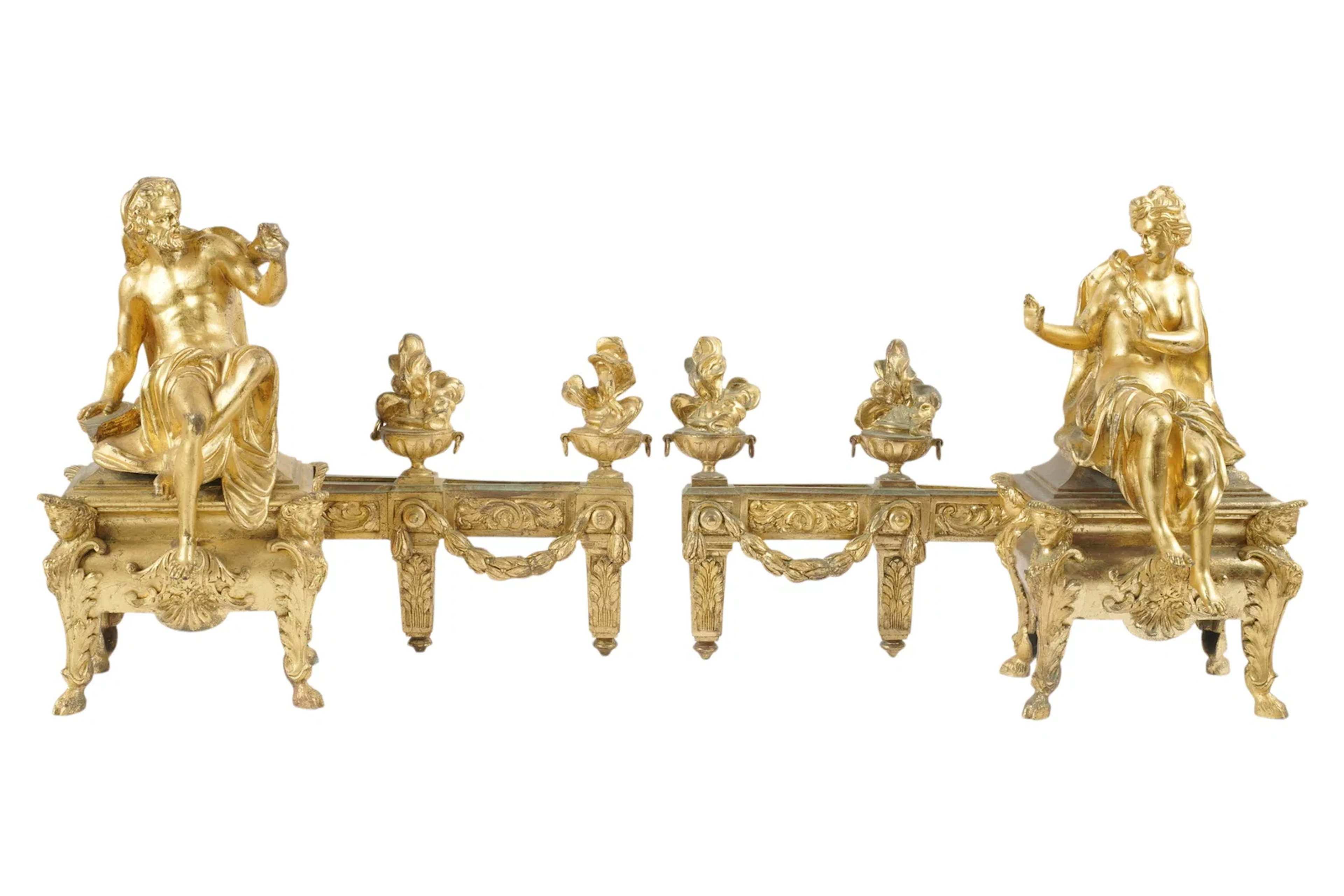 A Pair of French Gilt Bronze Chenets