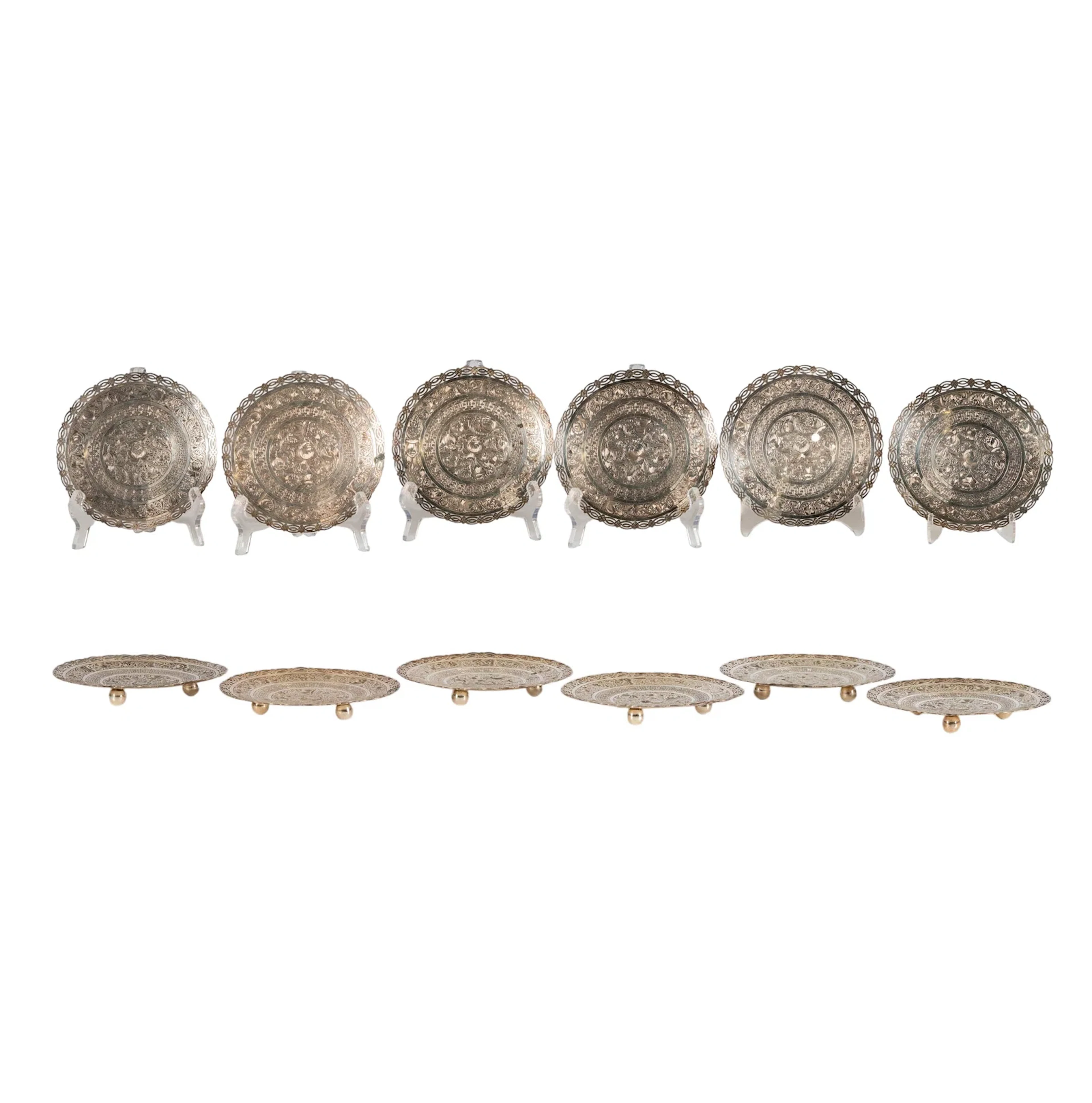 Group of Persian Silver Reticulated Footed Dishes