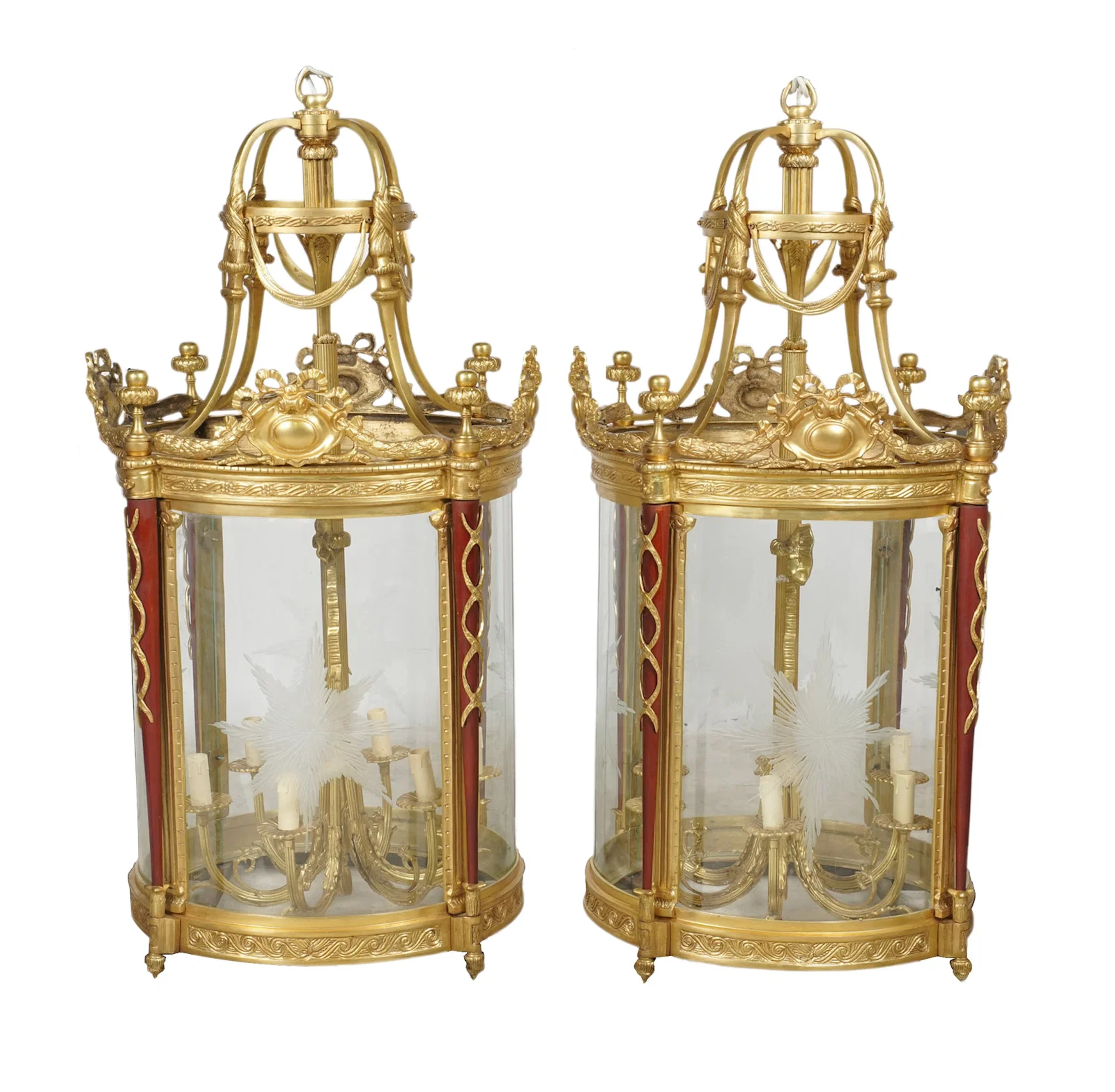 A Pair of French Louis XVI-Style Gilt Bronze Lanterns