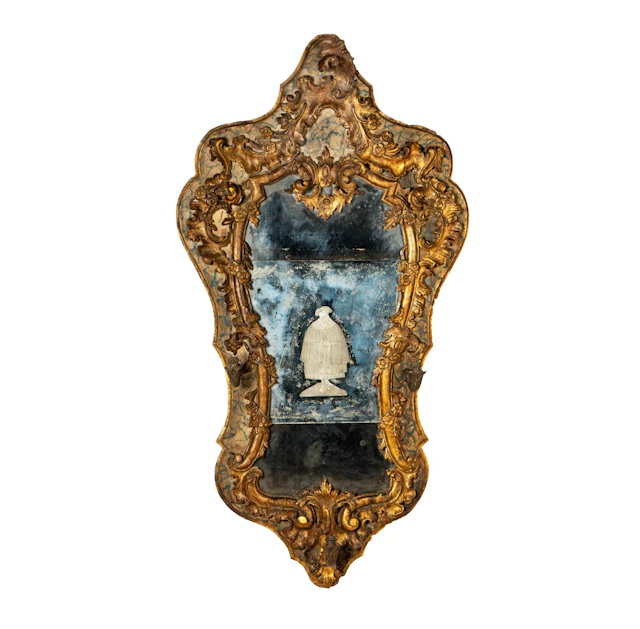 An Important Italian Baroque Parcel Gilt and Painted Mirror