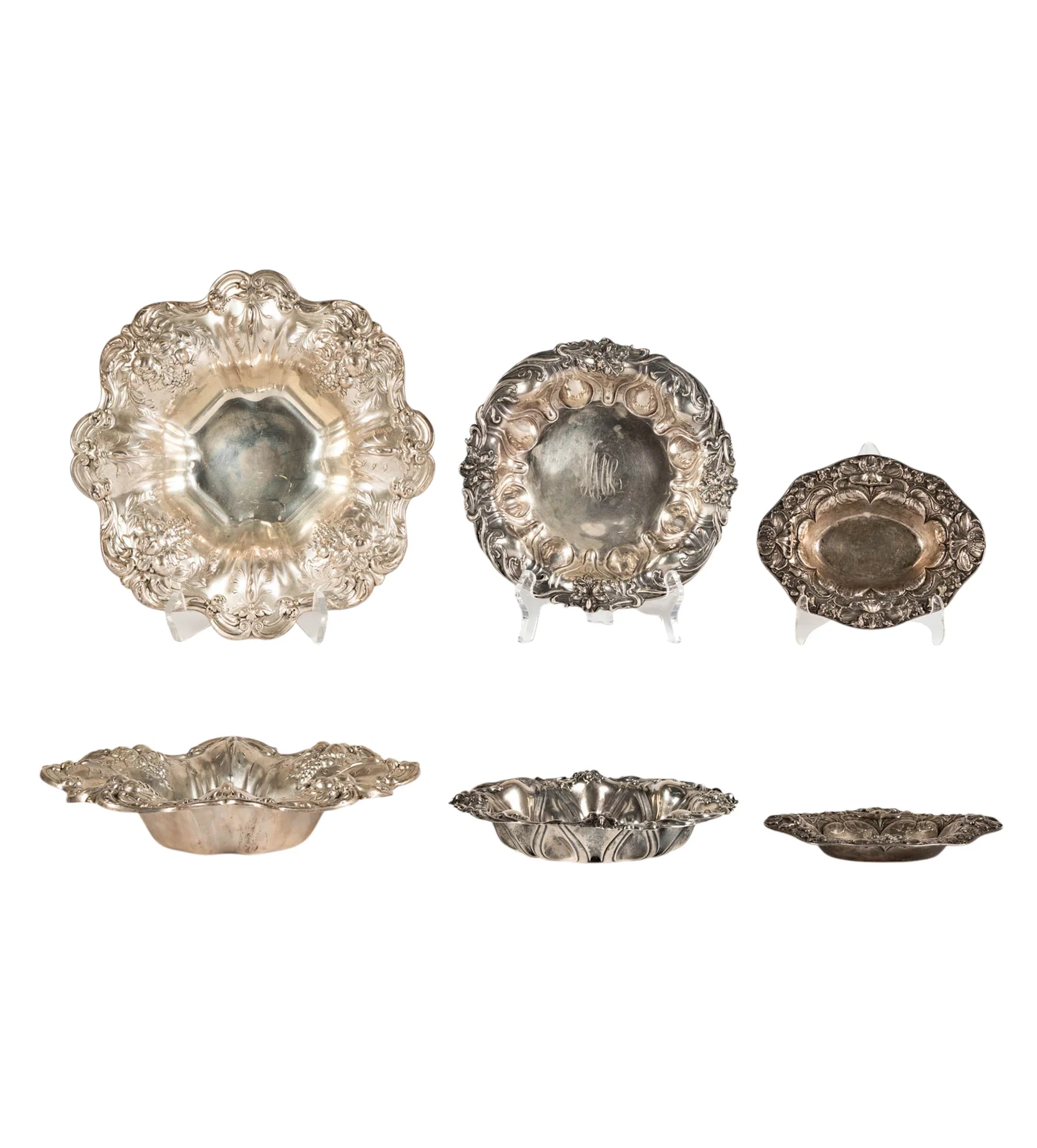 Three Sterling Silver Repousse Bowls