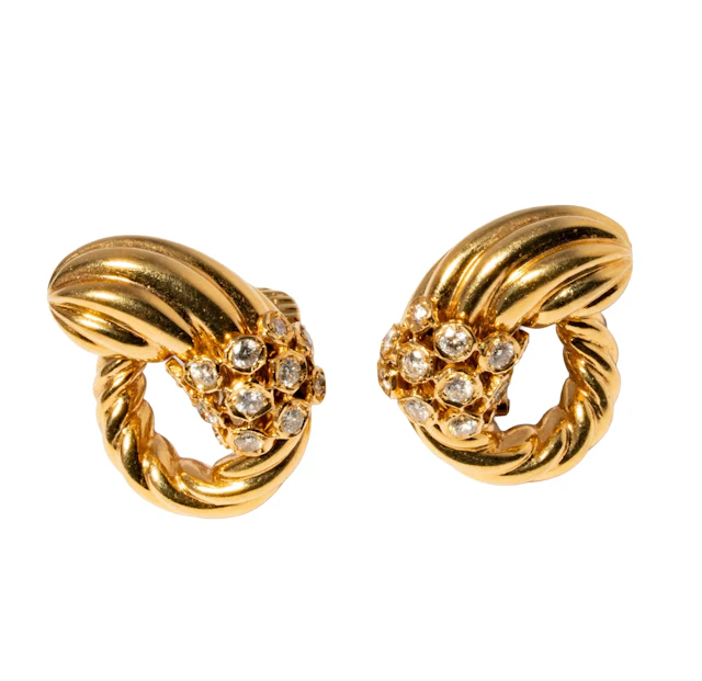 18-Karat Yellow Gold Diamond Swirl Clip Earrings