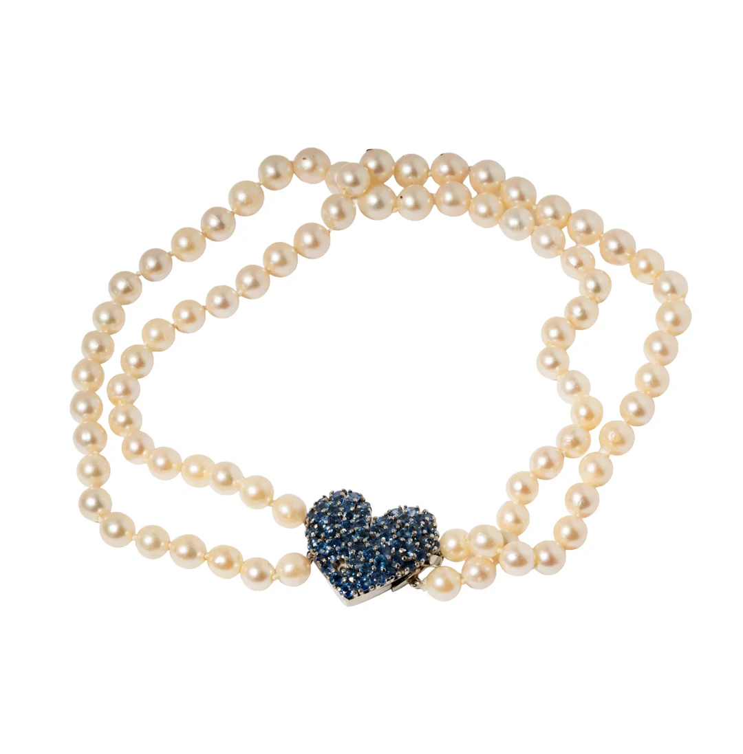 14 Karat White Gold, Blue Sapphire and Pearl Choker