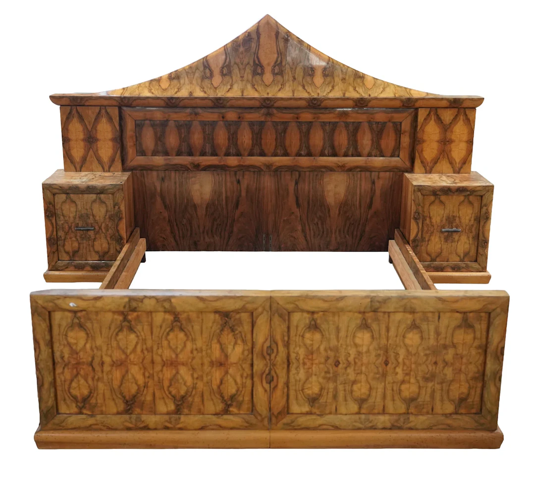 An Italian Art Deco Burlwood Bed