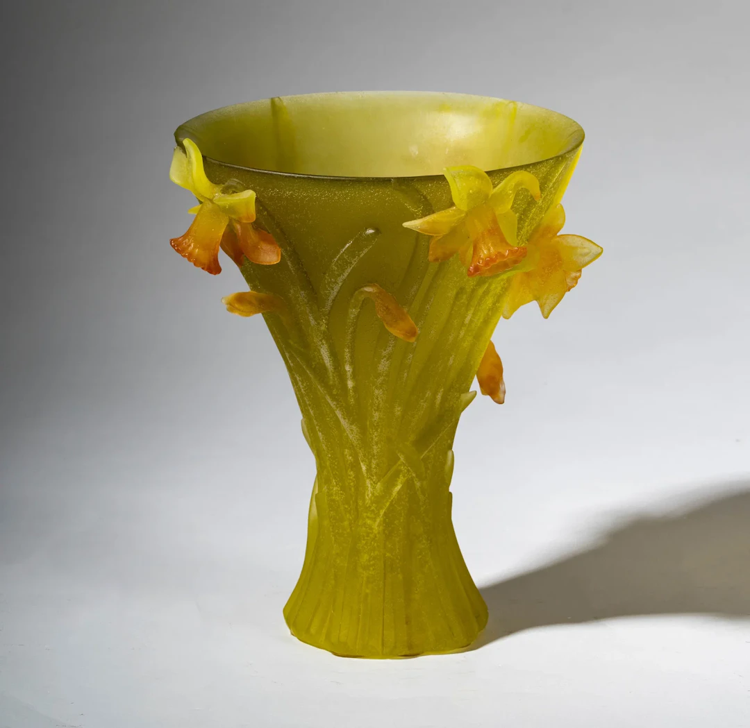 A Daum France Pate de Verre Jonquilles Vase
